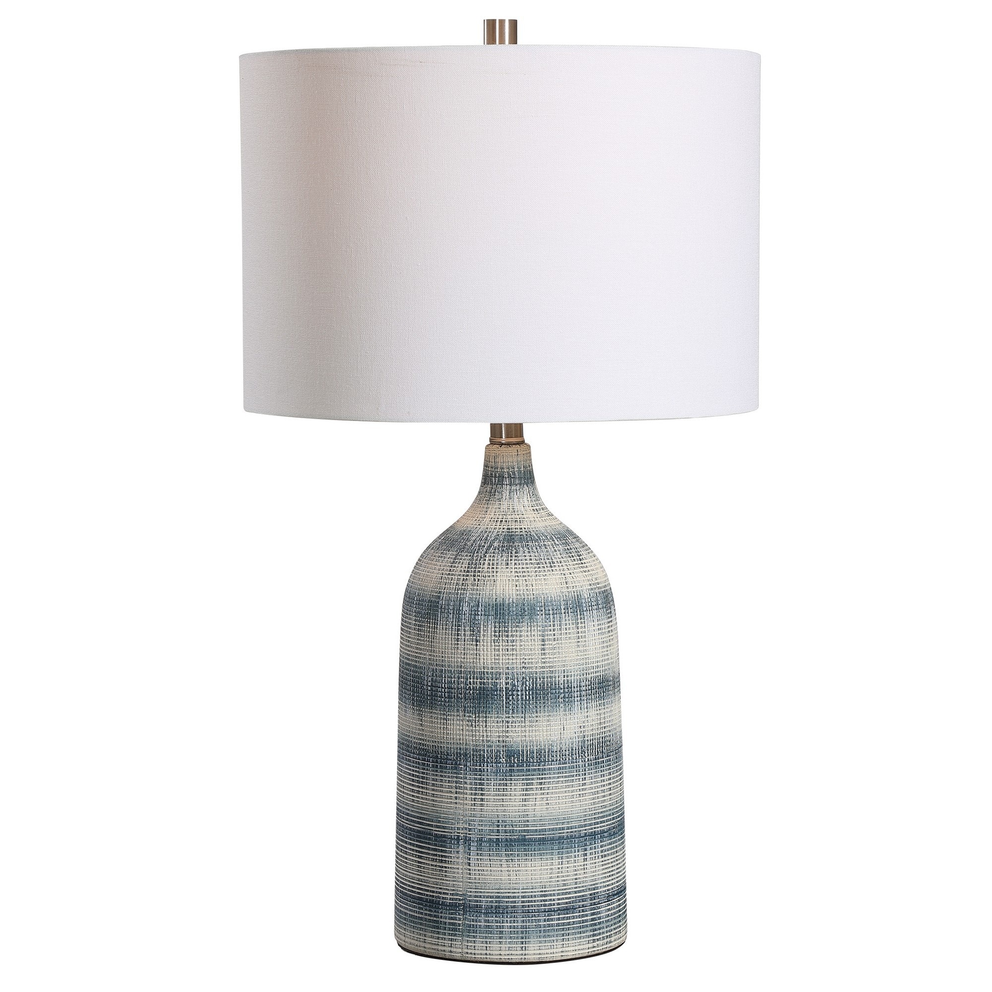 Bottle Shape Ceramic Table Lamp with Textured Lines， Blue - Mycitystee