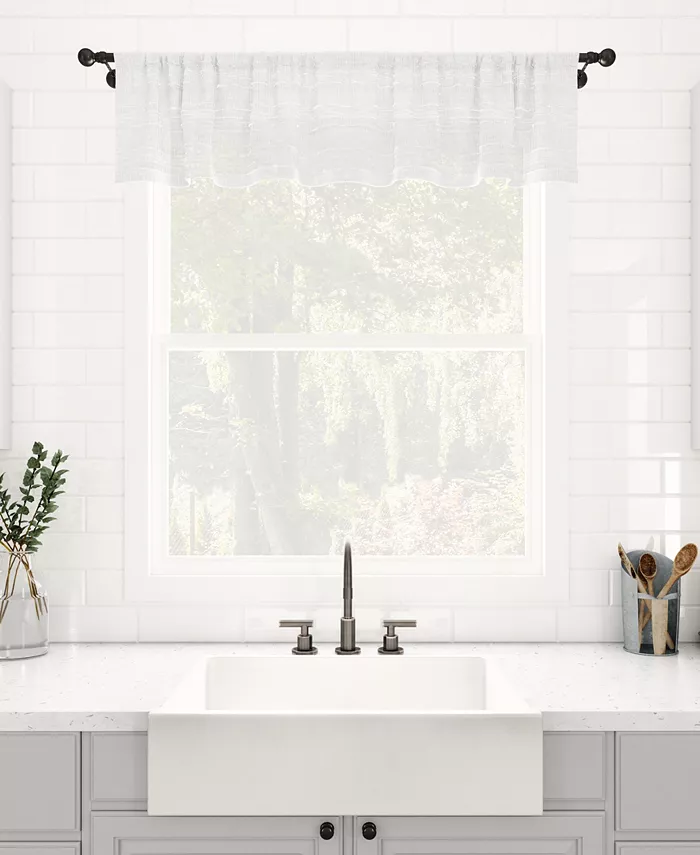 Clean Window Textured Slub Stripe Dust Resistant Sheer Cafe Curtain Valance， 52
