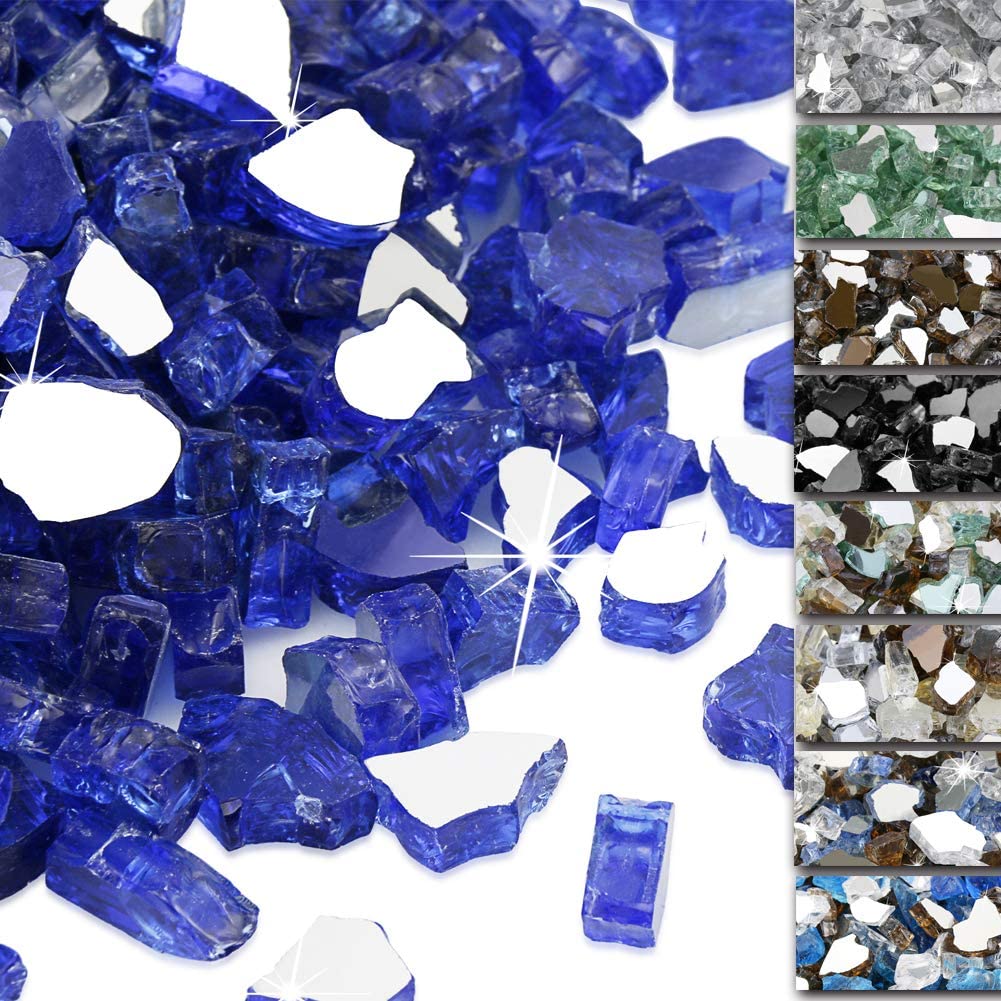 10 LBS 1/2'' Fire Glass Cobalt Blue Reflective Tempered Fire Rock for Fire Pits and Fireplace - Mycitystee