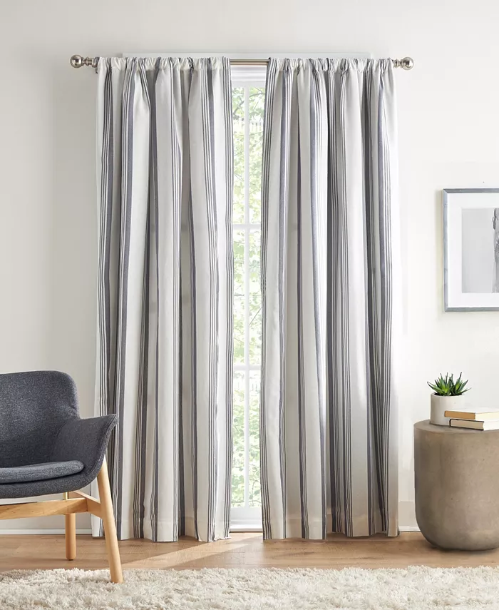 Tommy Hilfiger Bold Stripe Pole Top Blackout 2-Piece Curtain Panel， 50