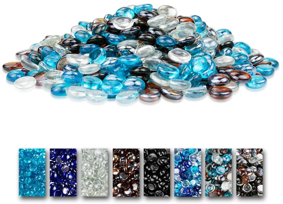 10 LBS 1/2'' Fire Glass Beads White Blue Copper Reflective Tempered Fire Rocks Beads for Fire Pits, Fireplace and Fire Bowl - Mycitystee