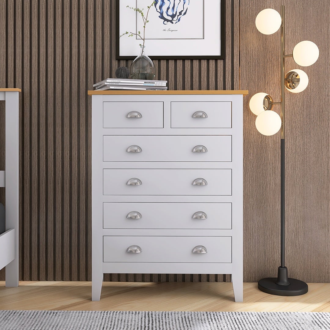 Country Gray Solid 6 Drawers Chest with Oak Top - - 37632983 - Mycitystee