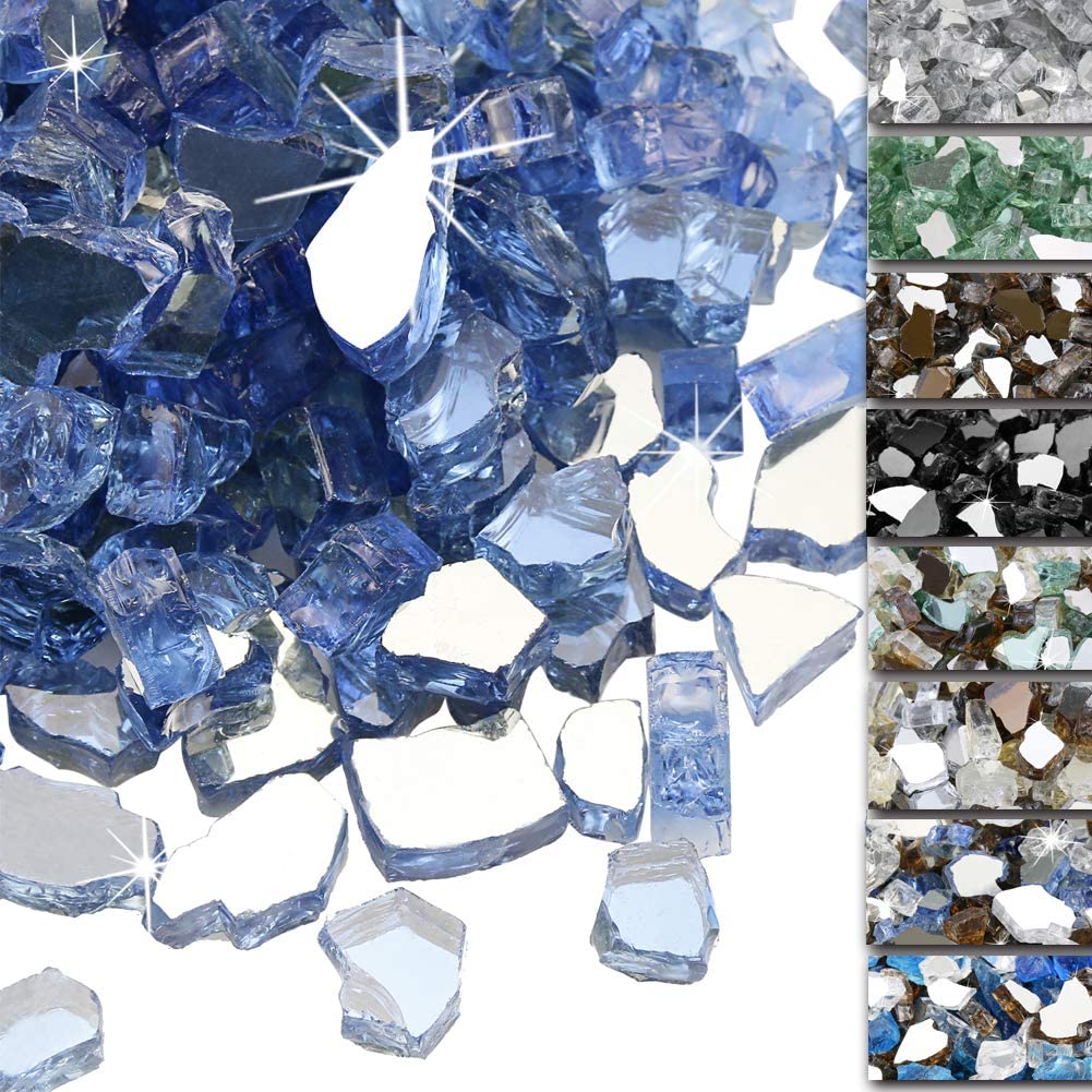 1/2'' Patio Heaters Fire Glass Reflective Tempered Pacific Blue Fire Rock for Fire Pits, Fireplace10 LBS - Mycitystee
