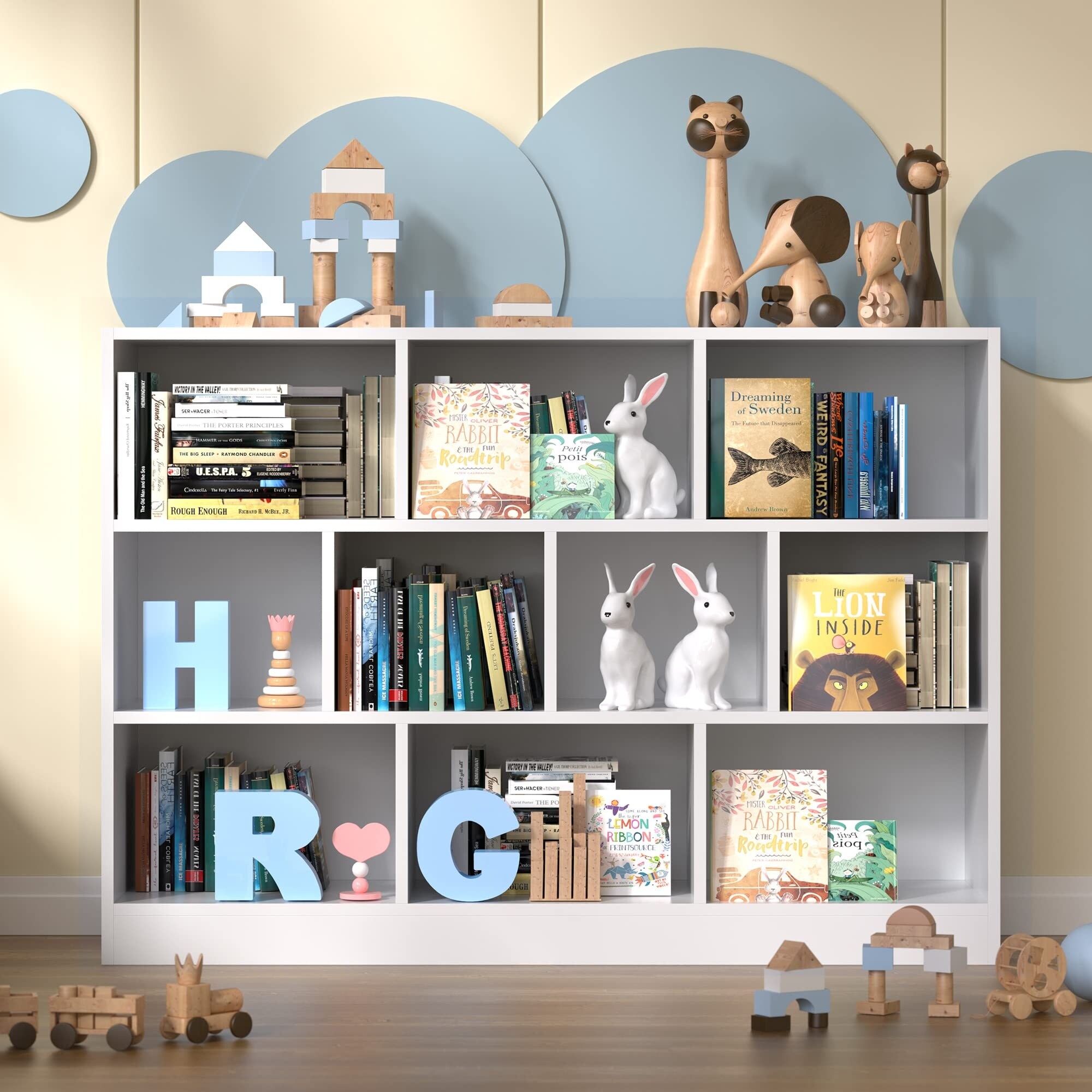 White Wood Bookshelf， 3-Tier Open Shelf Bookcase， 10 Cube Storage Organizer with Anti-Tilt Device - as picture - - 37668867 - Mycitystee