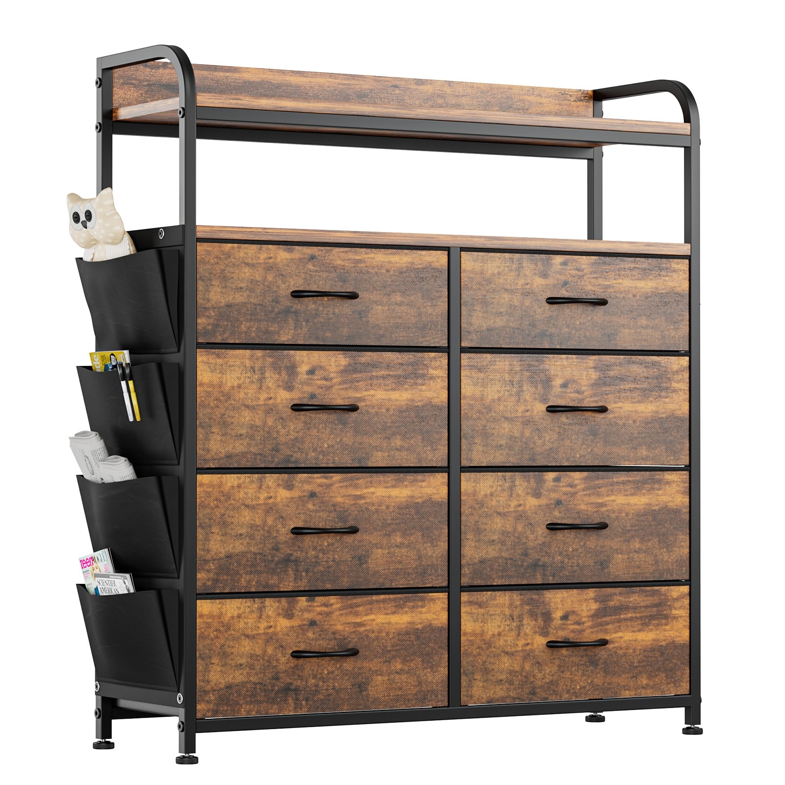 8 Drawer Dresser， Chest for Clothing Organization with Side Pockets and Hooks - - 36689727 - Mycitystee