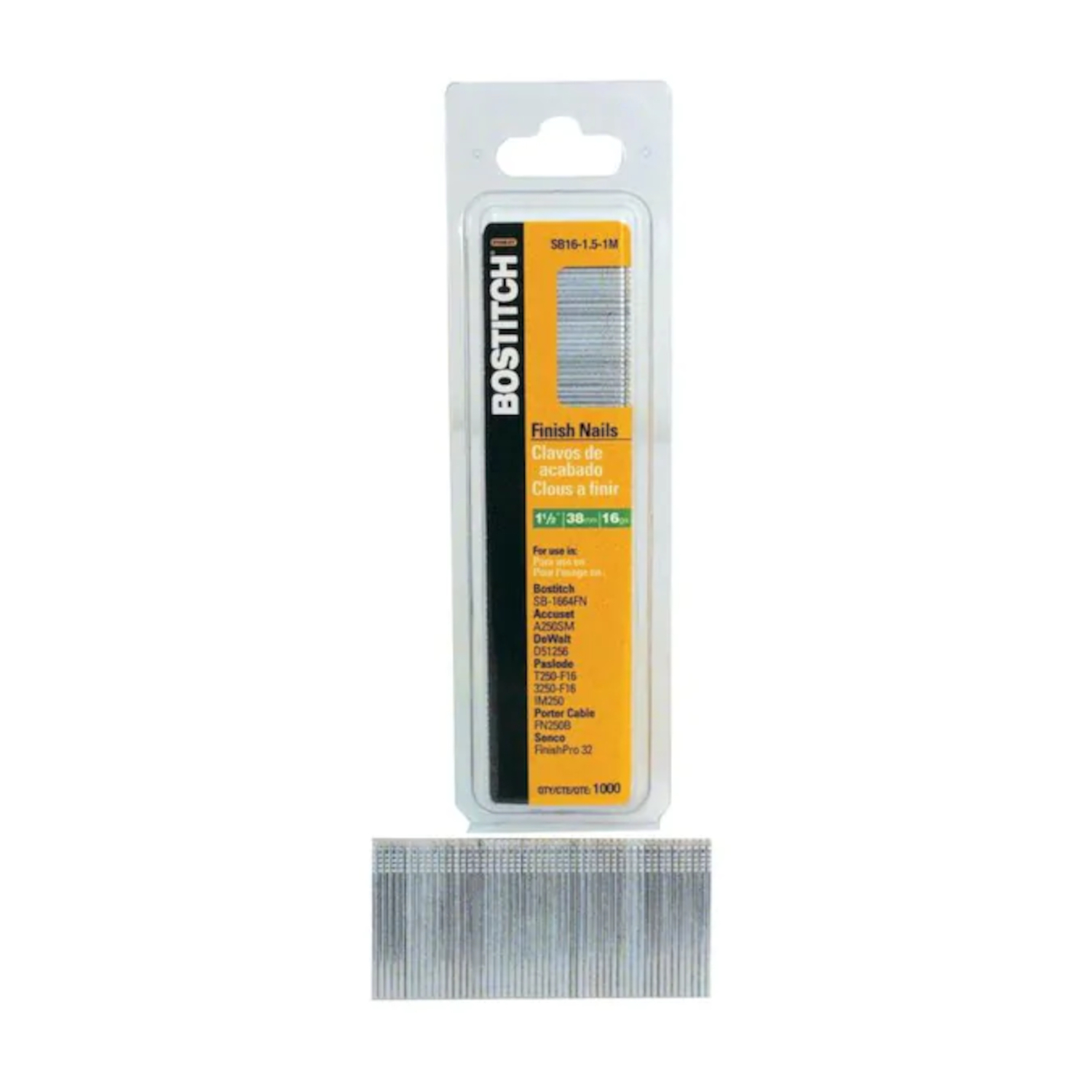 Bostitch 1-1/2 in. 16 Ga. Straight Strip Coated Finish Nails 1，000 pk - Mycitystee
