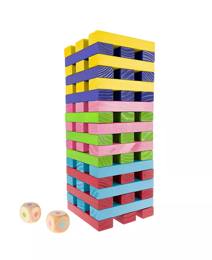 Trademark Global Hey Play Nontraditional Giant Wooden Blocks Tower Stacking Game With Dice， Outdoor Yard Game - Mycitystee