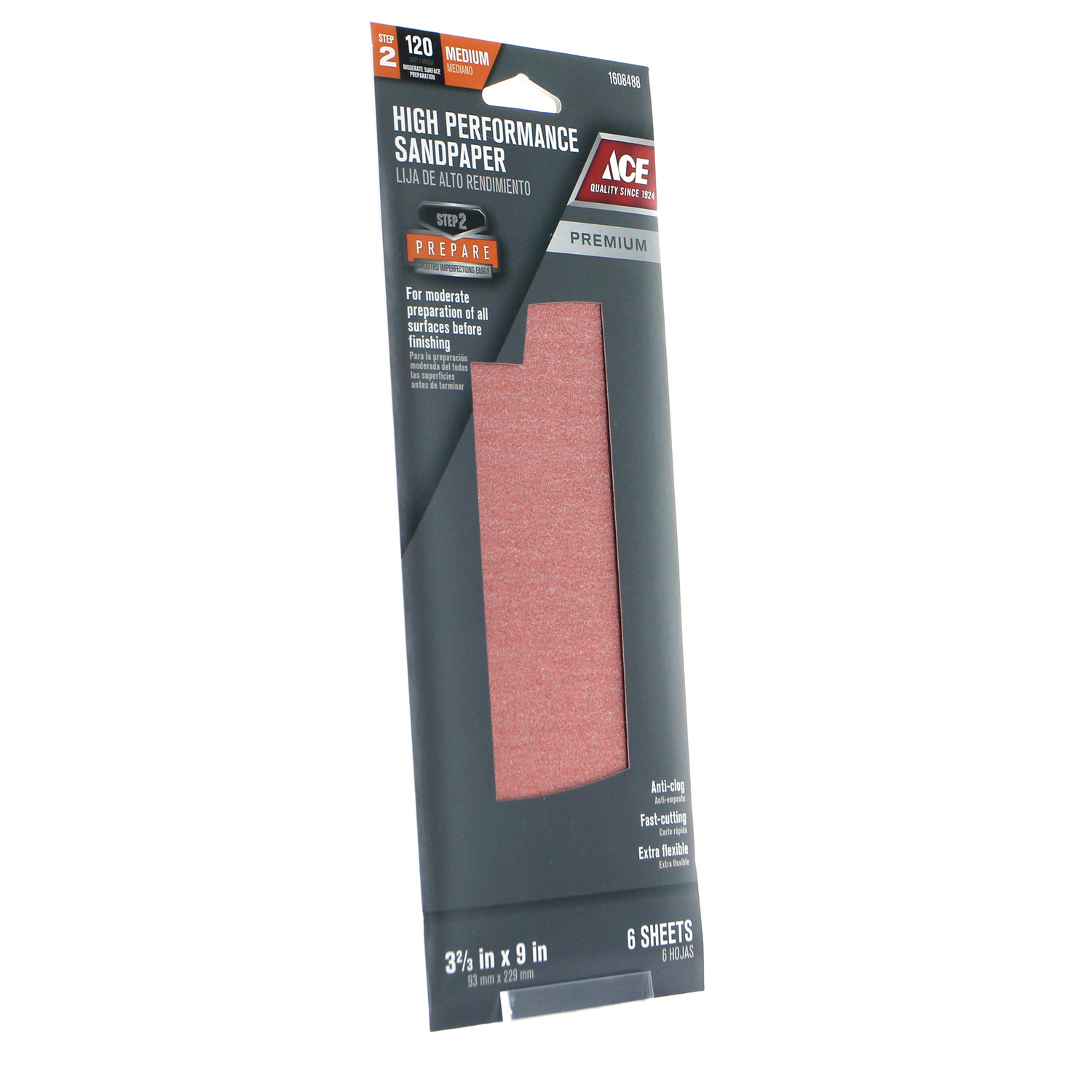 Ace 9 in. L X 3-2/3 in. W 120 Grit Aluminum Oxide Sandpaper 6 pk - Mycitystee