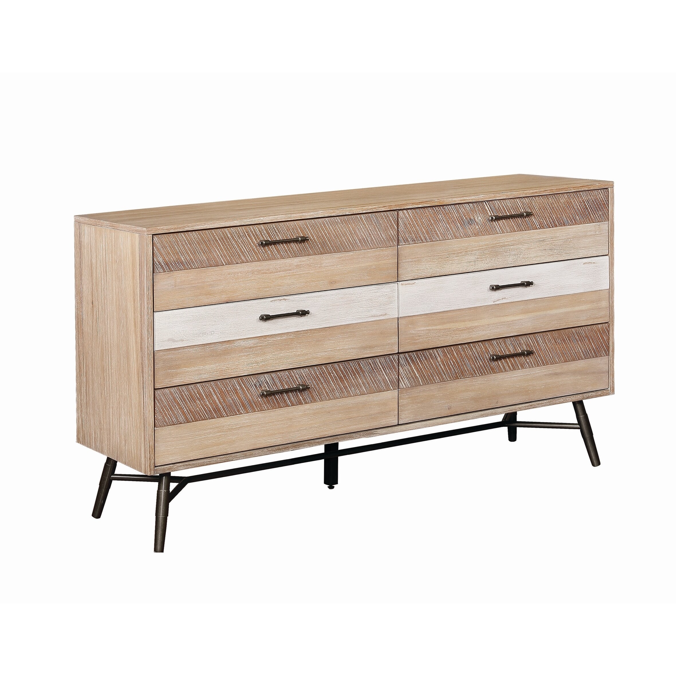 Wooden Dresser with Six Drawers and Metal Angled Legs， Brown - - 28533717 - Mycitystee