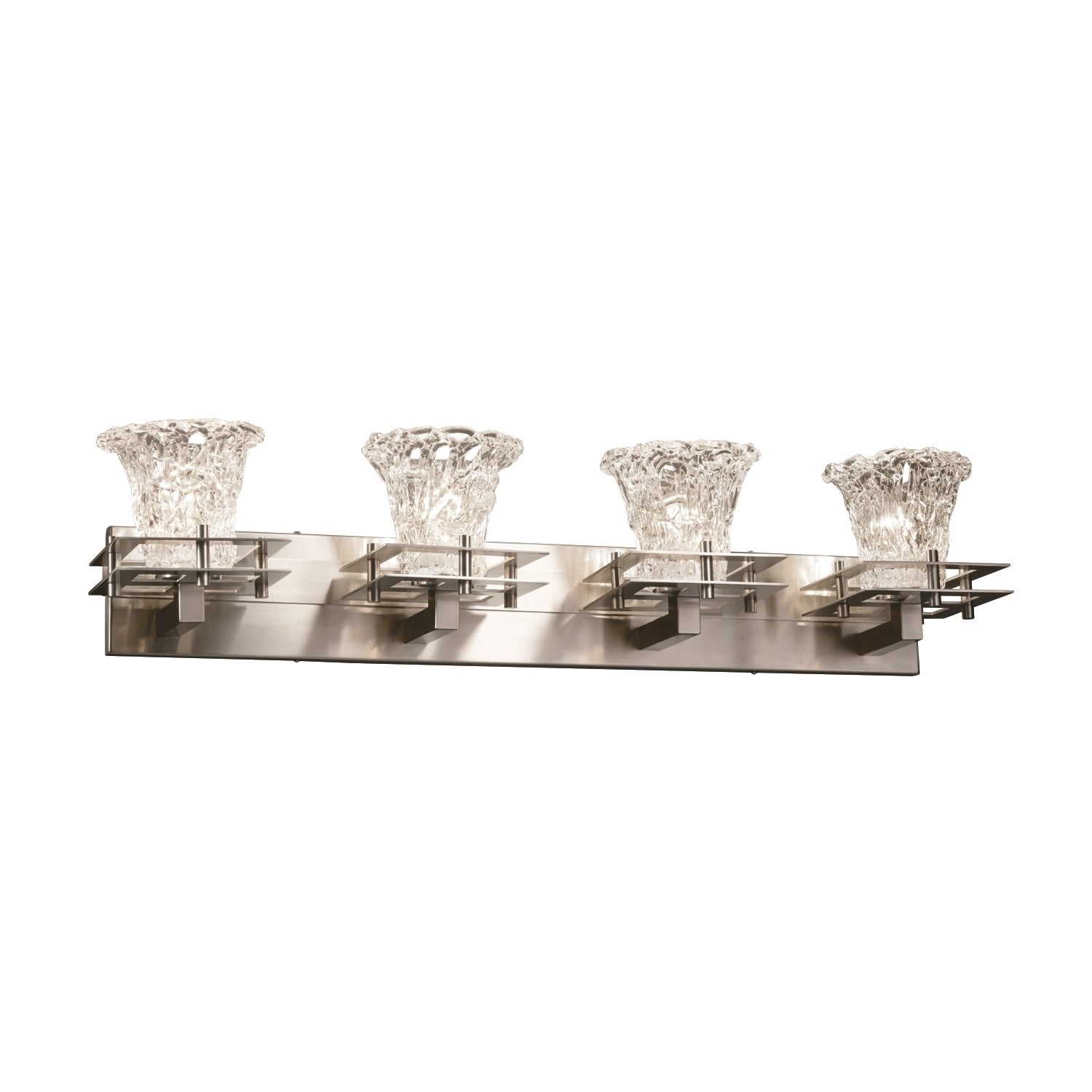 Justice Design Veneto Luce Metropolis 4-light Brushed Nickel Bath Bar， Lace Round Flared Shade - Mycitystee