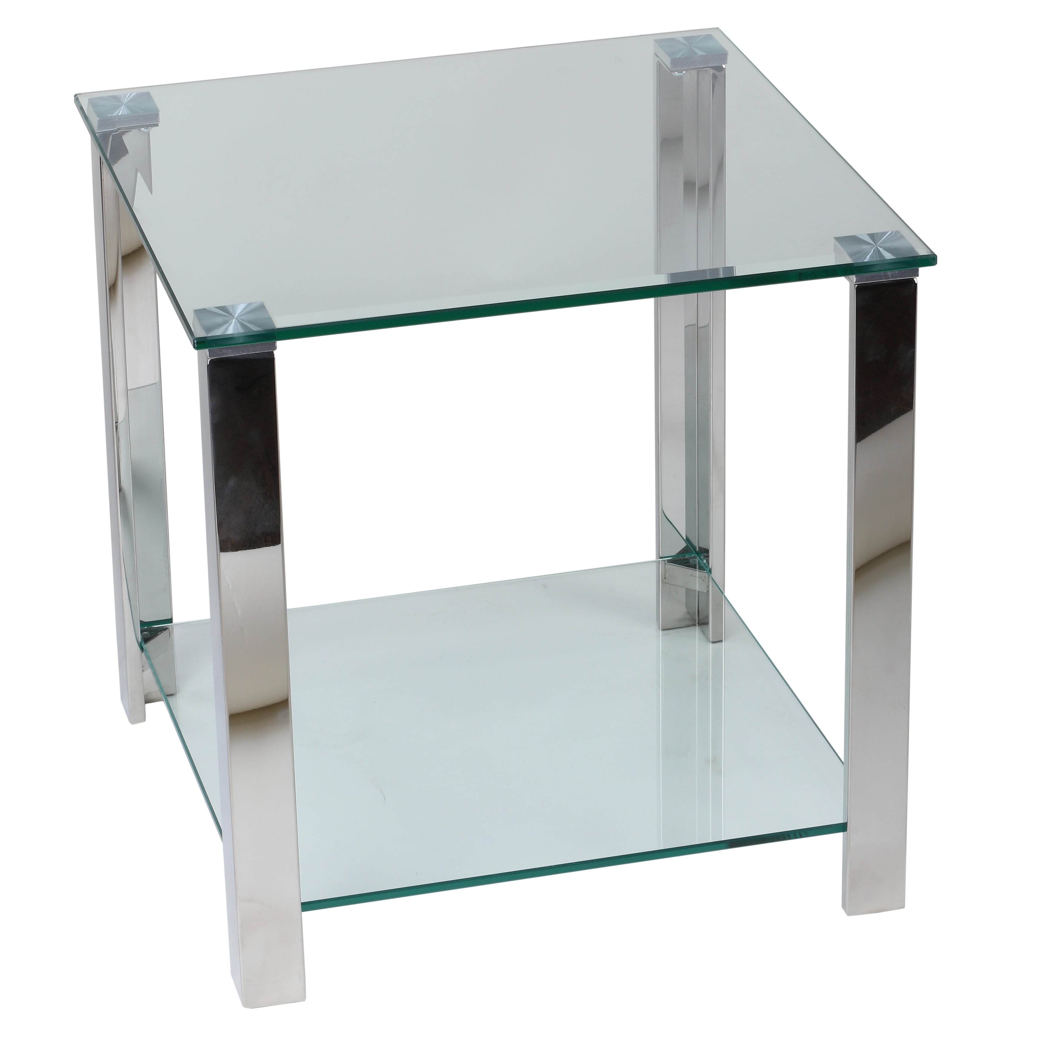 Cortesi Home Melissa Double Shelf Glass Stainless Steel Frame 20-inch Contemporary End Table - Mycitystee
