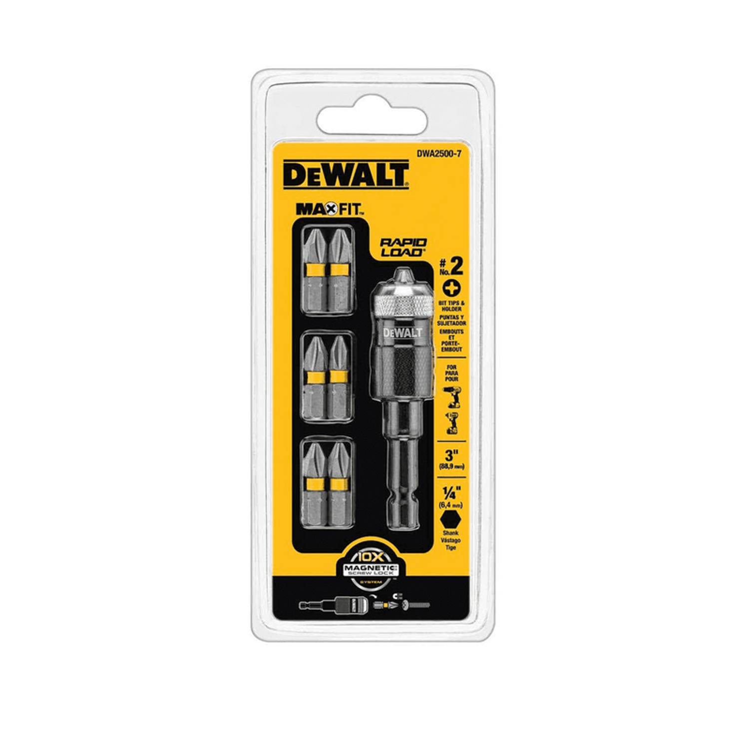 DeWalt Max Fit Phillips #2 Rapid Load Bit and Holder Set S2 Tool Steel 7 pc - Mycitystee
