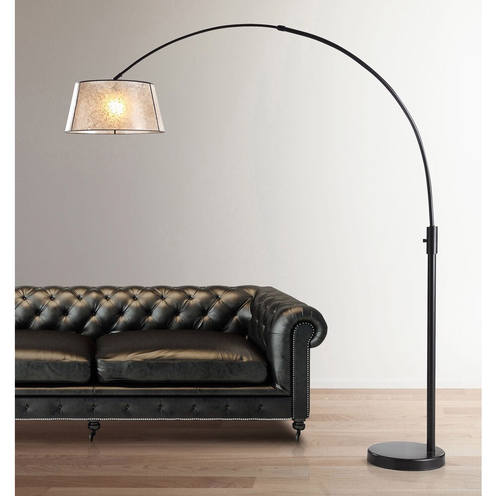 Orbita 82-inch Dark Bronze Retractable Arch Dimmable Floor Lamp with LED Bulb and Mica Shade - Mycitystee