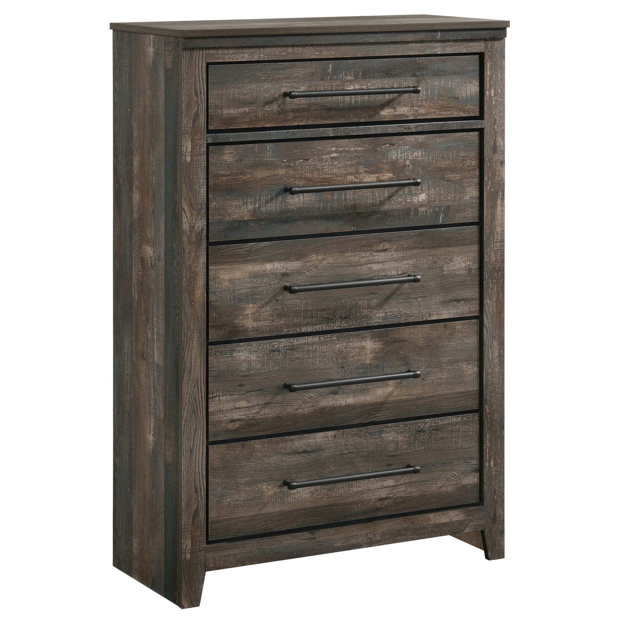 Wooden Chest with 5 Drawers and Bar Pulls， Dark Brown - - 33992949 - Mycitystee