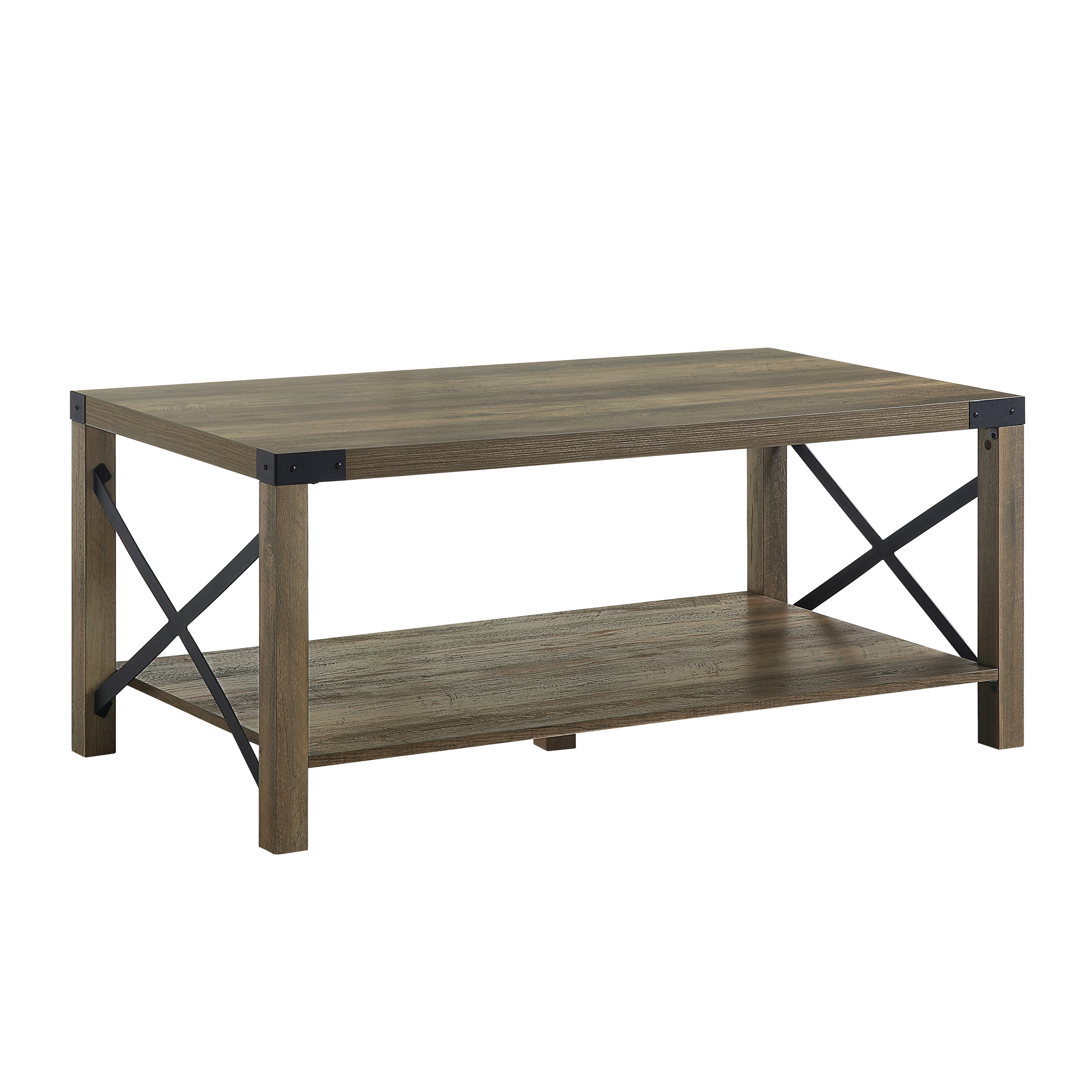 Rustic Oak Finish Coffee Table， Wood Sofa Table with Open Compartment for Living Room， Oak - Mycitystee