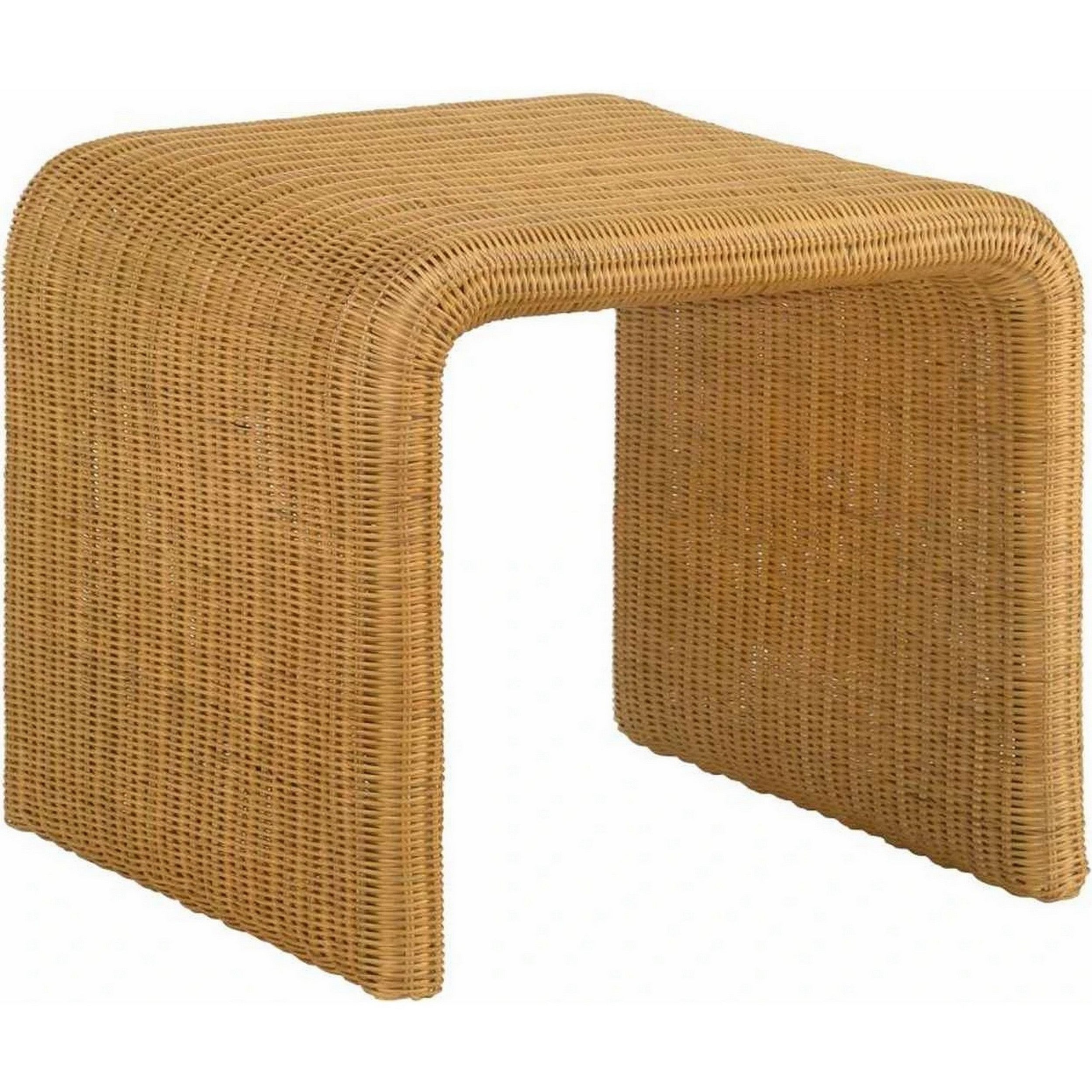 22 Inch Side End Table， Woven Rattan Frame， Waterfall Edges， Square Surface - Mycitystee