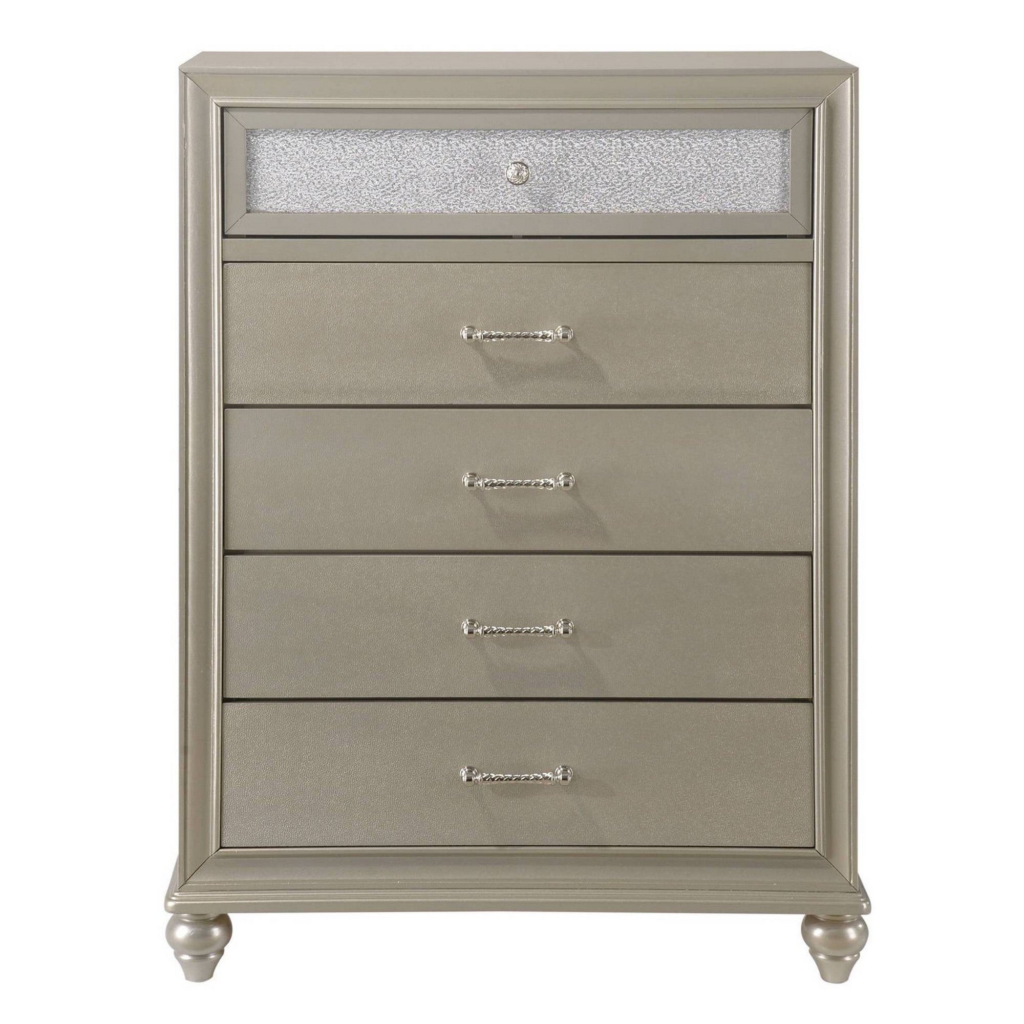 Chest with 5 Storage Drawers and Turnip Feet， Champagne Gold - - 34166348 - Mycitystee