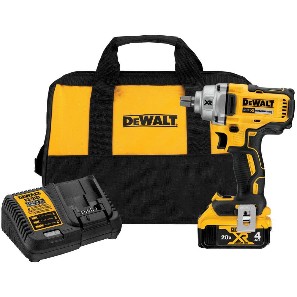 DEWALT 20V Lithium-Ion Cordless Brushless 1/2 in. Impact Wrench Kit, (1) 4.0Ah Battery, and Charger DCF894M1 - Mycitystee