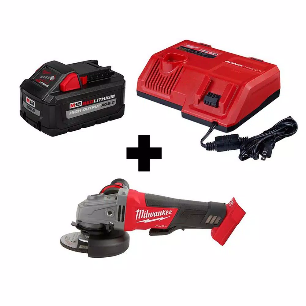 Milwaukee M18 FUEL 18-Volt Lithium-Ion Brushless Cordless 4-1/2 in./5 in. Grinder Paddle Switch w/ Super Charger and 8.0Ah Battery and#8211; XDC Depot - Mycitystee