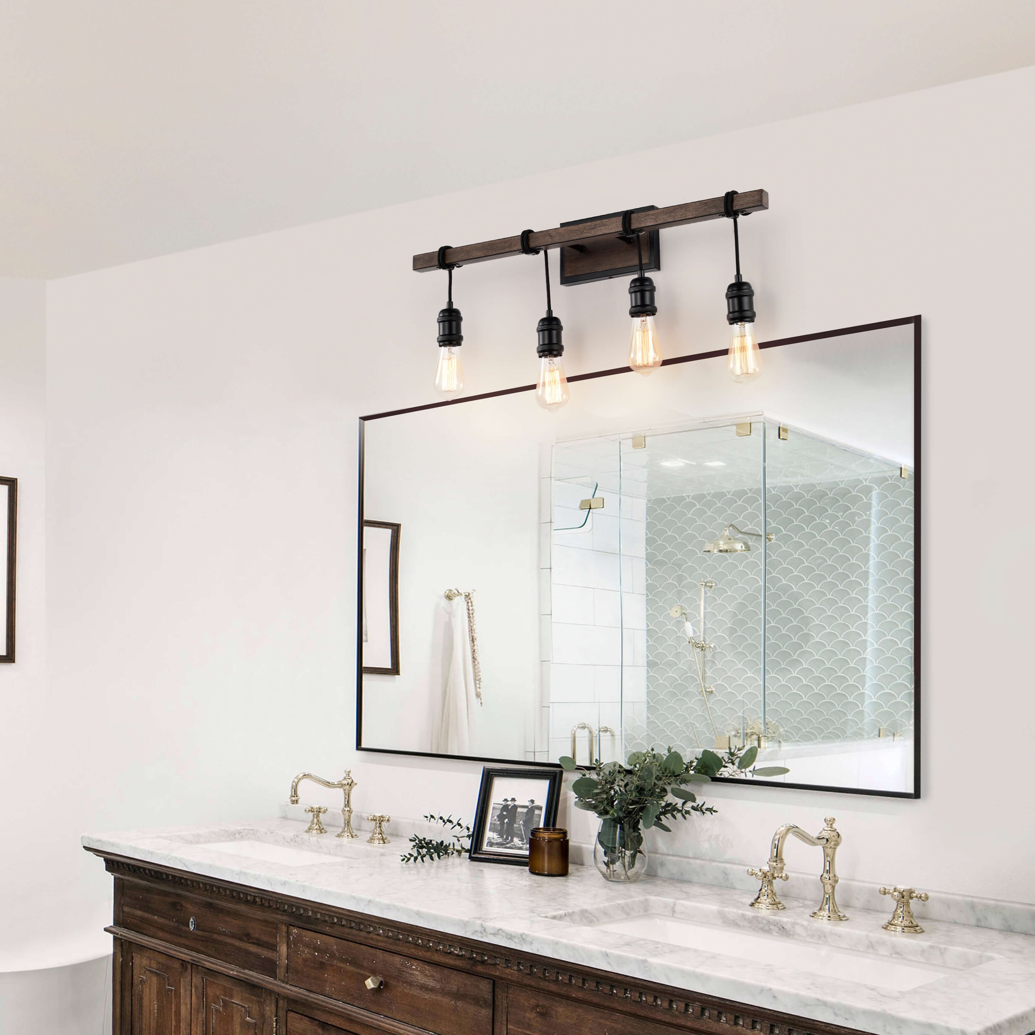 Betisa 4-light Antique Black and Faux Wood Grain Finish Wall Sconce - Mycitystee