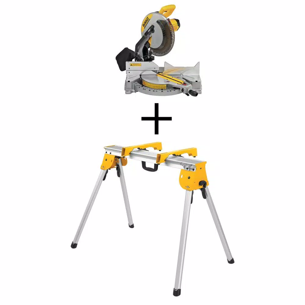 DEWALT 15 Amp Corded 12 in. Compound Single Bevel Miter Saw with Heavy-Duty Work Stand and#8211; XDC Depot - Mycitystee