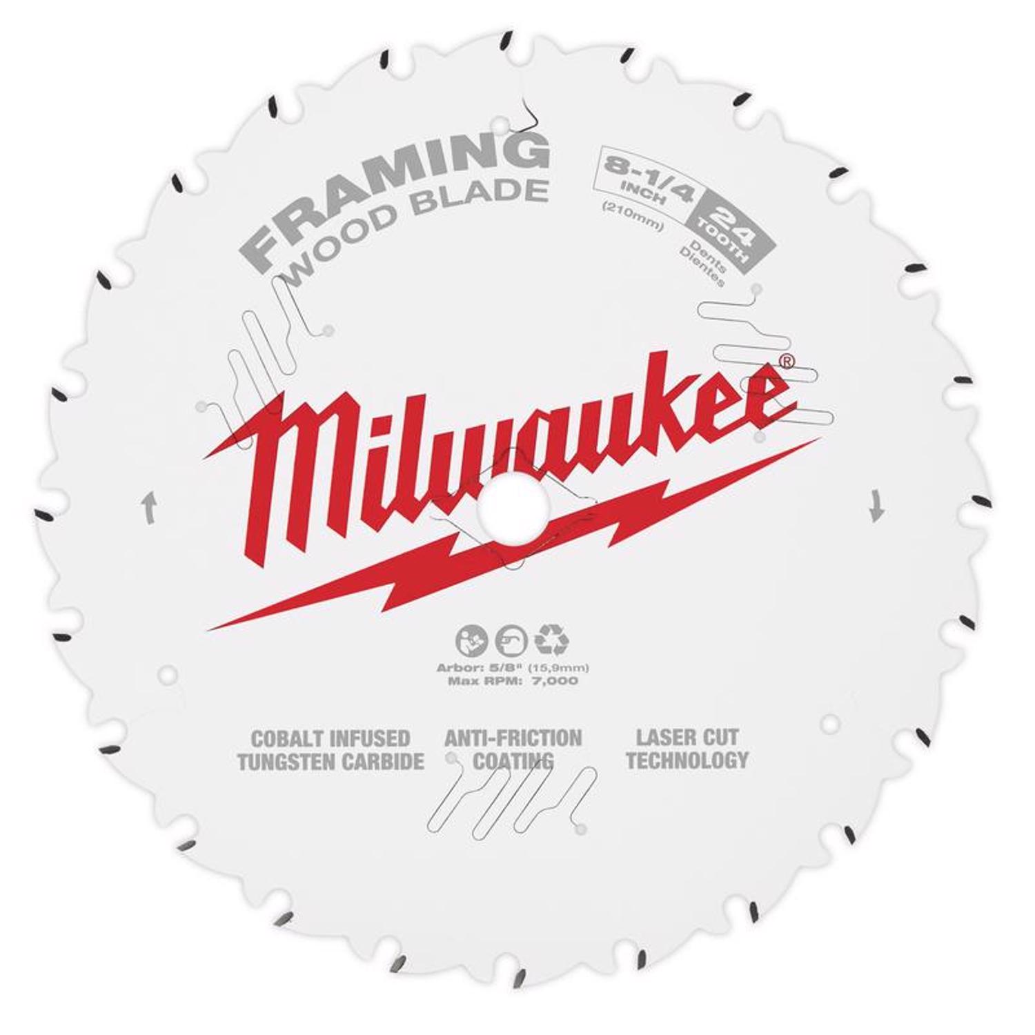 Milwaukee 8-1/4 in. D X 5/8 in. Tungsten Carbide Circular Saw Blade 24 teeth 1 pk - Mycitystee