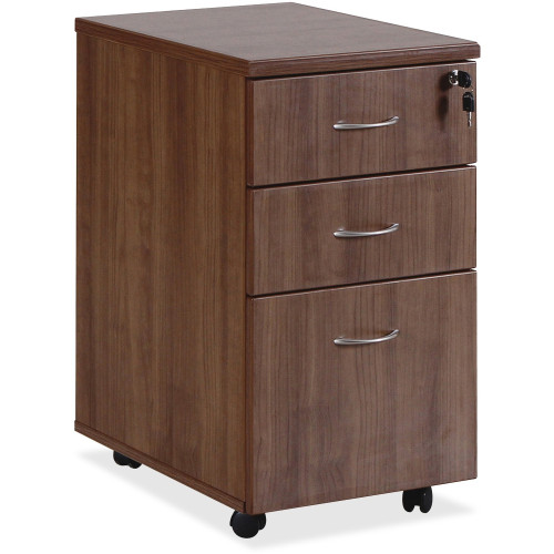 Lorell Essentials Walnut Freestanding Mobile Pedestal - 3-Drawer (69983) - Mycitystee