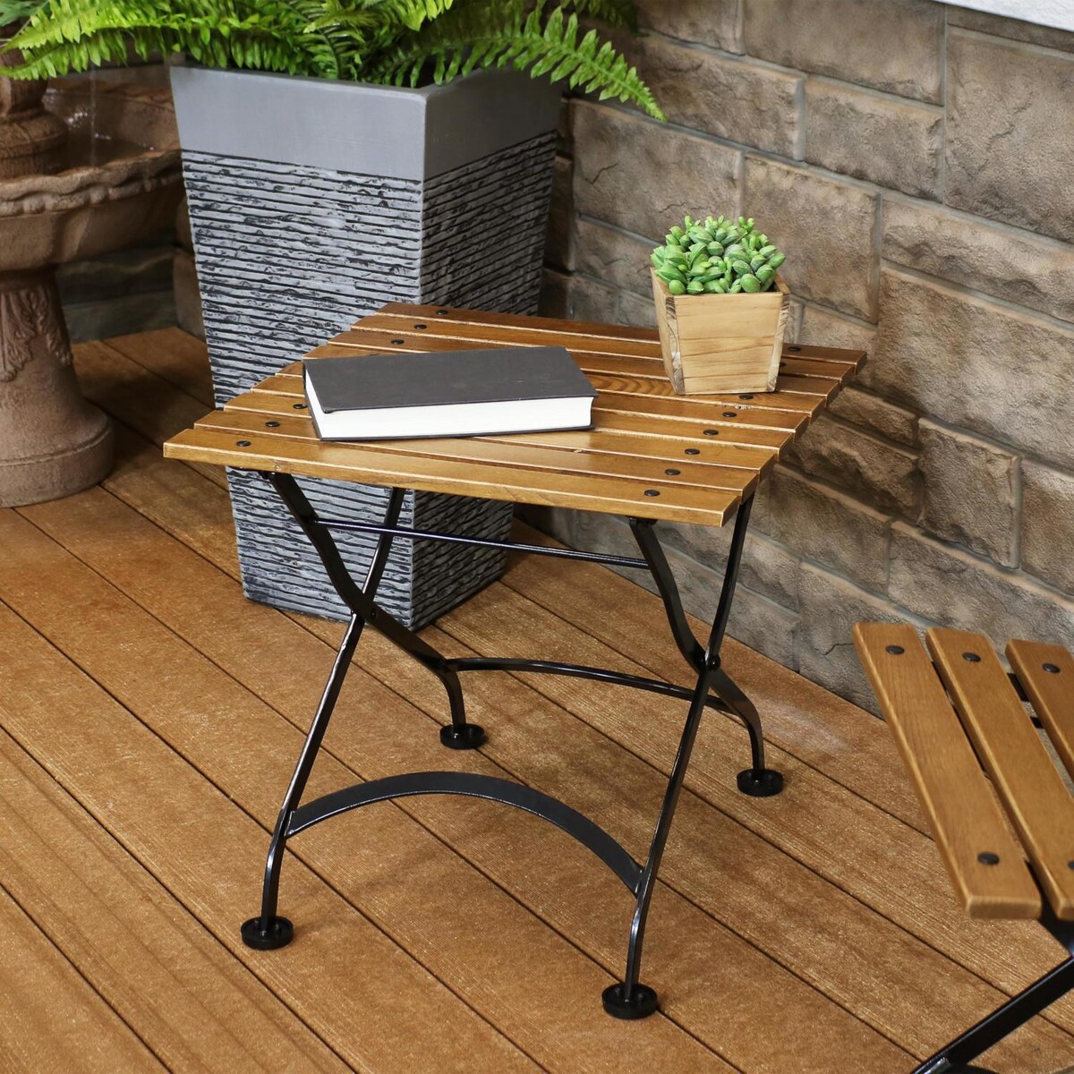 Ultimate Patio European Chestnut Wood Folding Square Side Table - Mycitystee