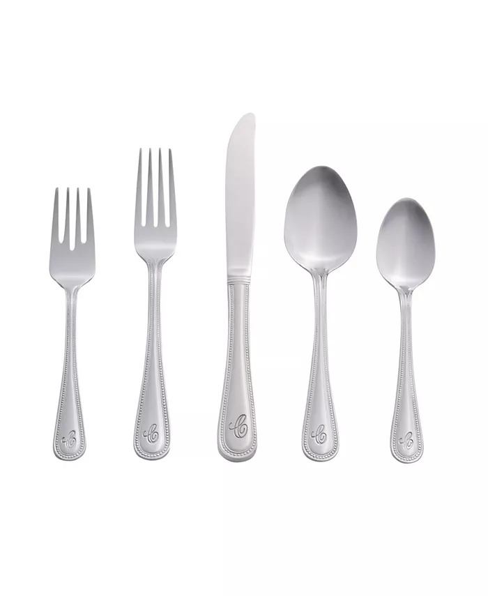 RiverRidge Home Riverridge Beaded 46 Piece Monogrammed Flatware Set - C， Service for 8 - Mycitystee