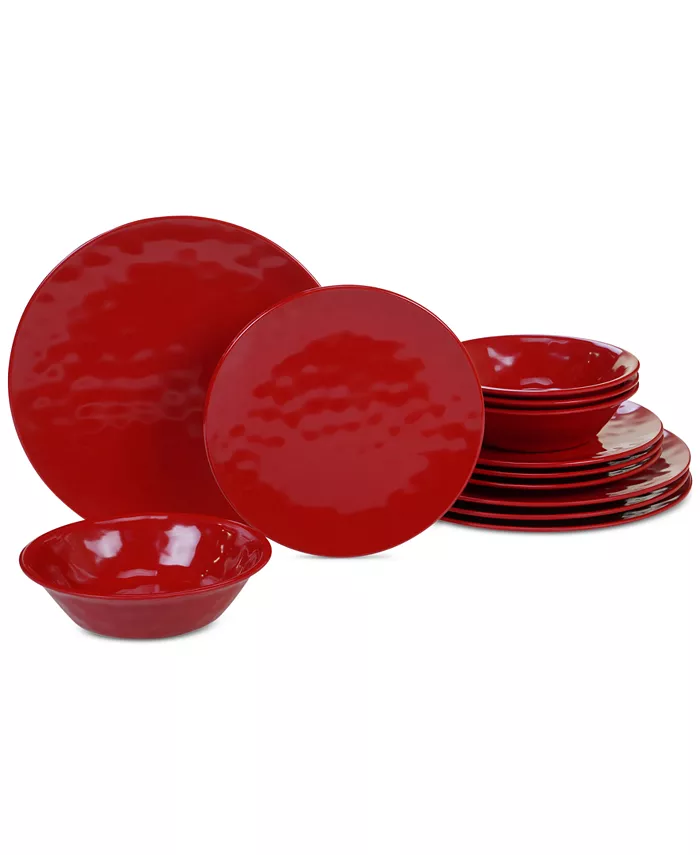 Certified International Red Melamine 12-Pc. Dinnerware Set， Service for 4 - Mycitystee