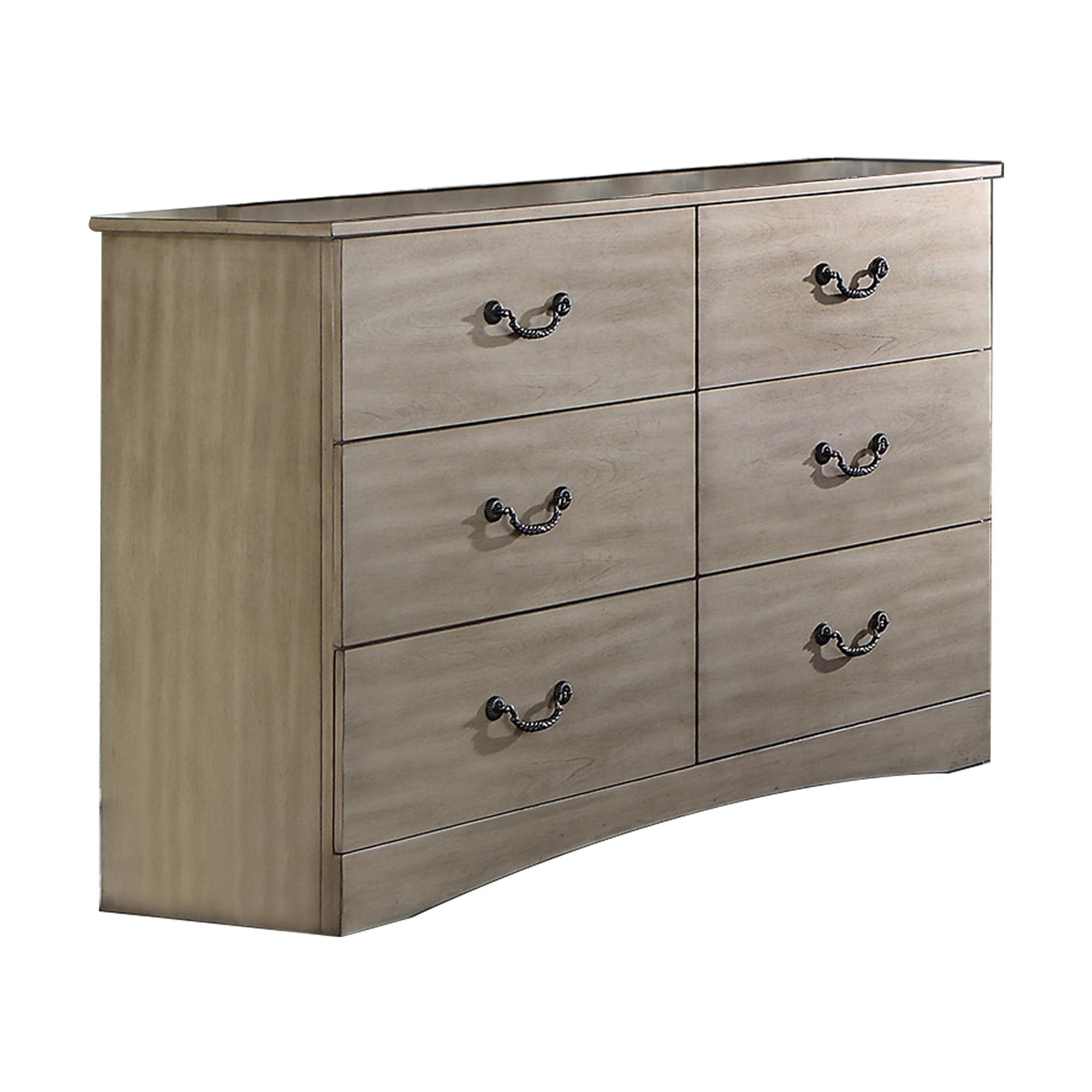 Bran 54 Inch Modern 6 Drawer Dresser， Pine Wood， Scalloped， Light Brown - - 36907729 - Mycitystee