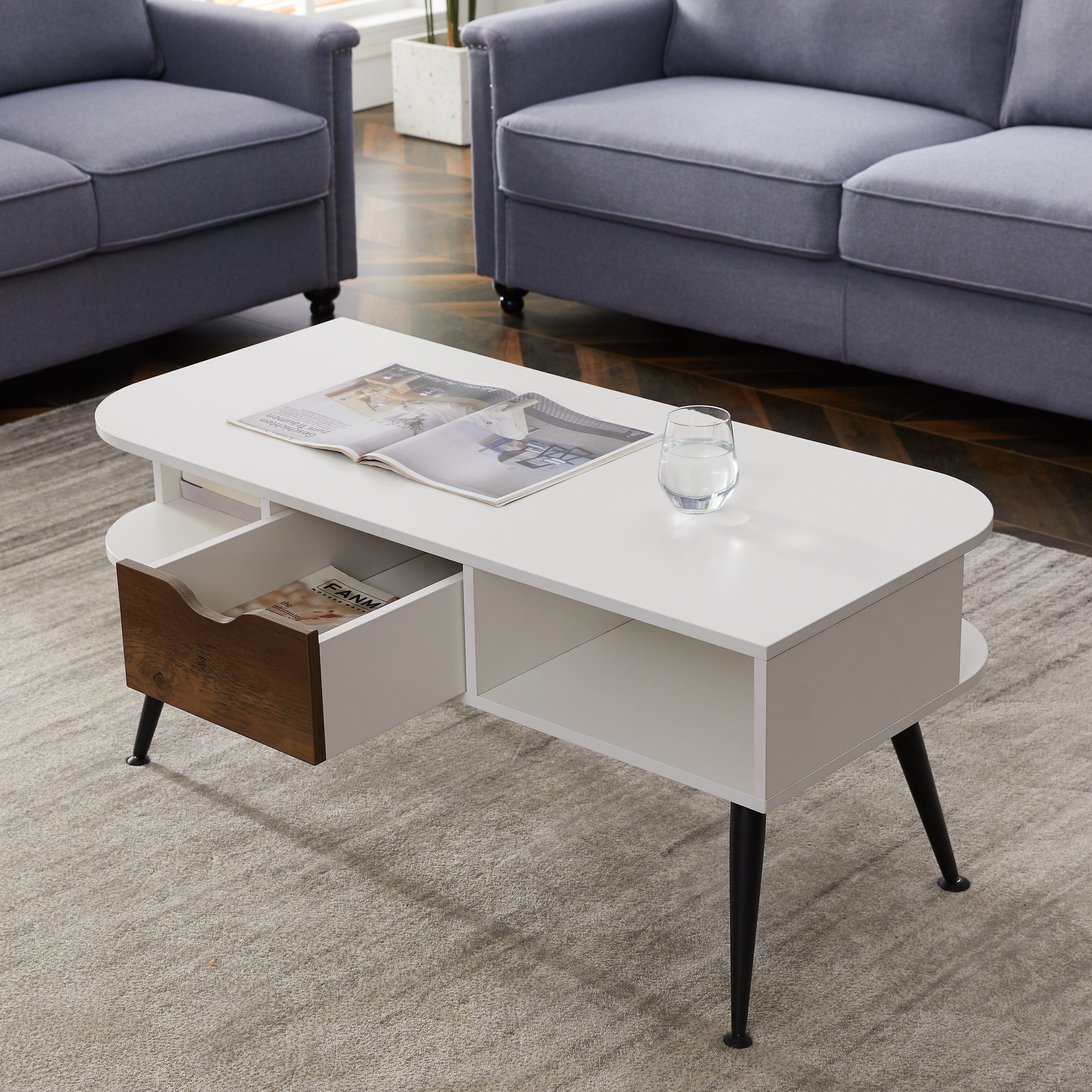 Wood Coffee Table with Drawer and Shelf -White - Mycitystee