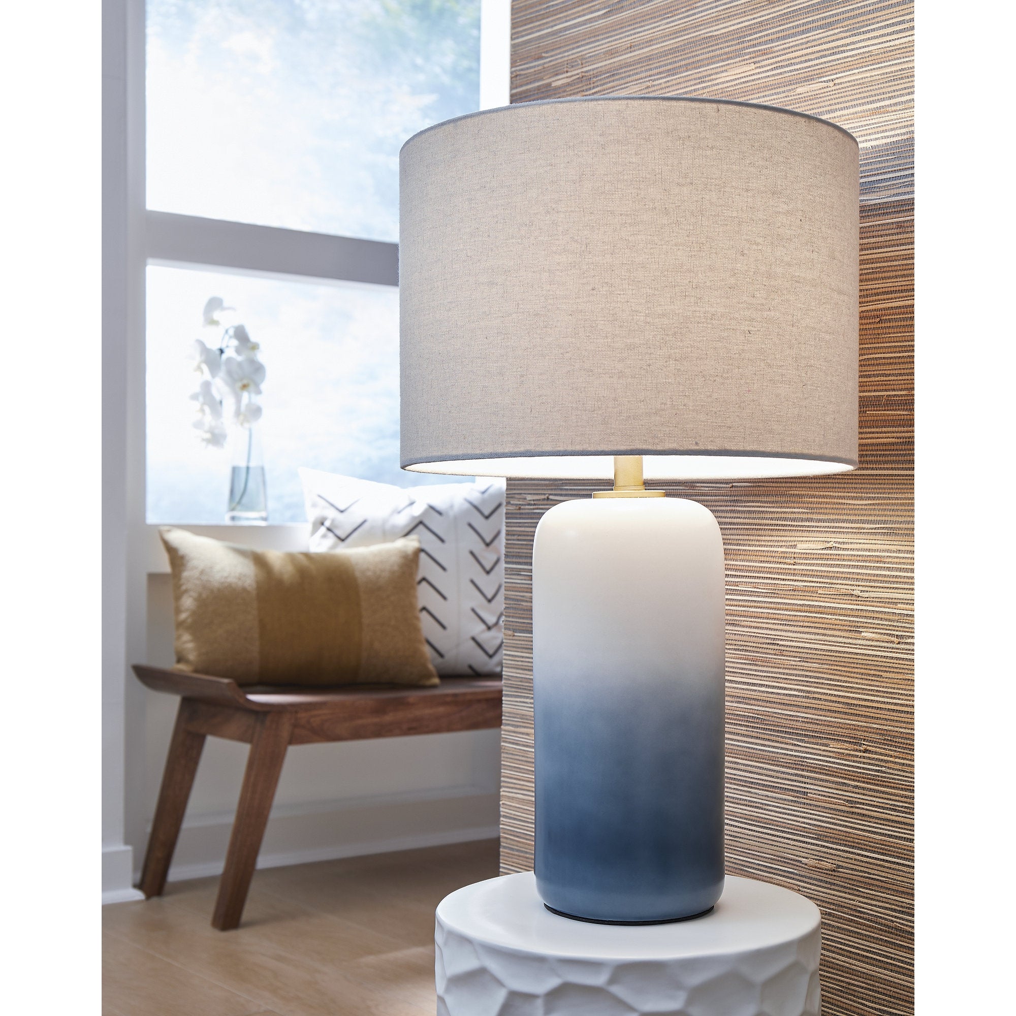 Ashley Furniture Lemrich White and Teal Ceramic Table Lamp - 15