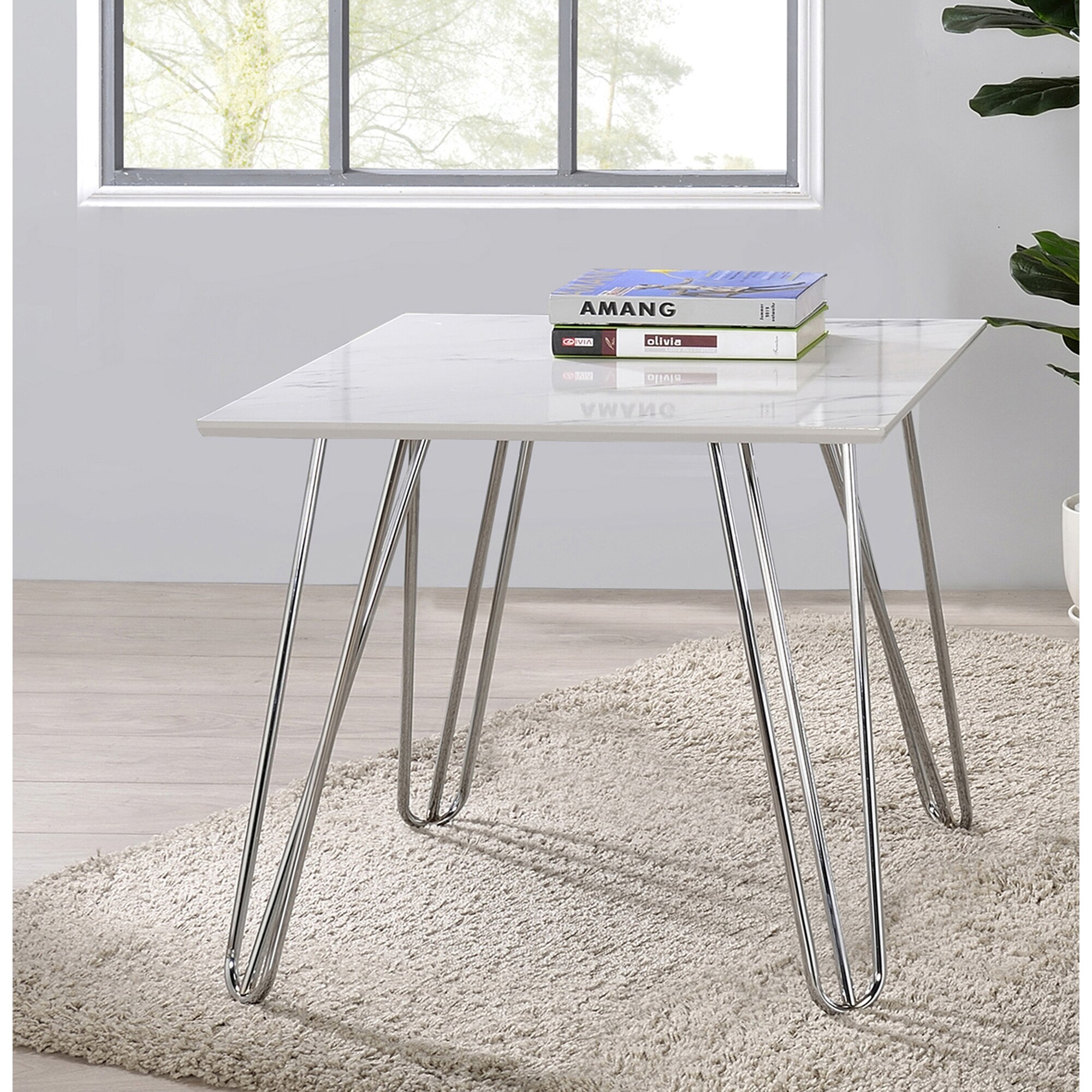 Anabel White and Chrome Hairpin Leg Square End Table - Mycitystee