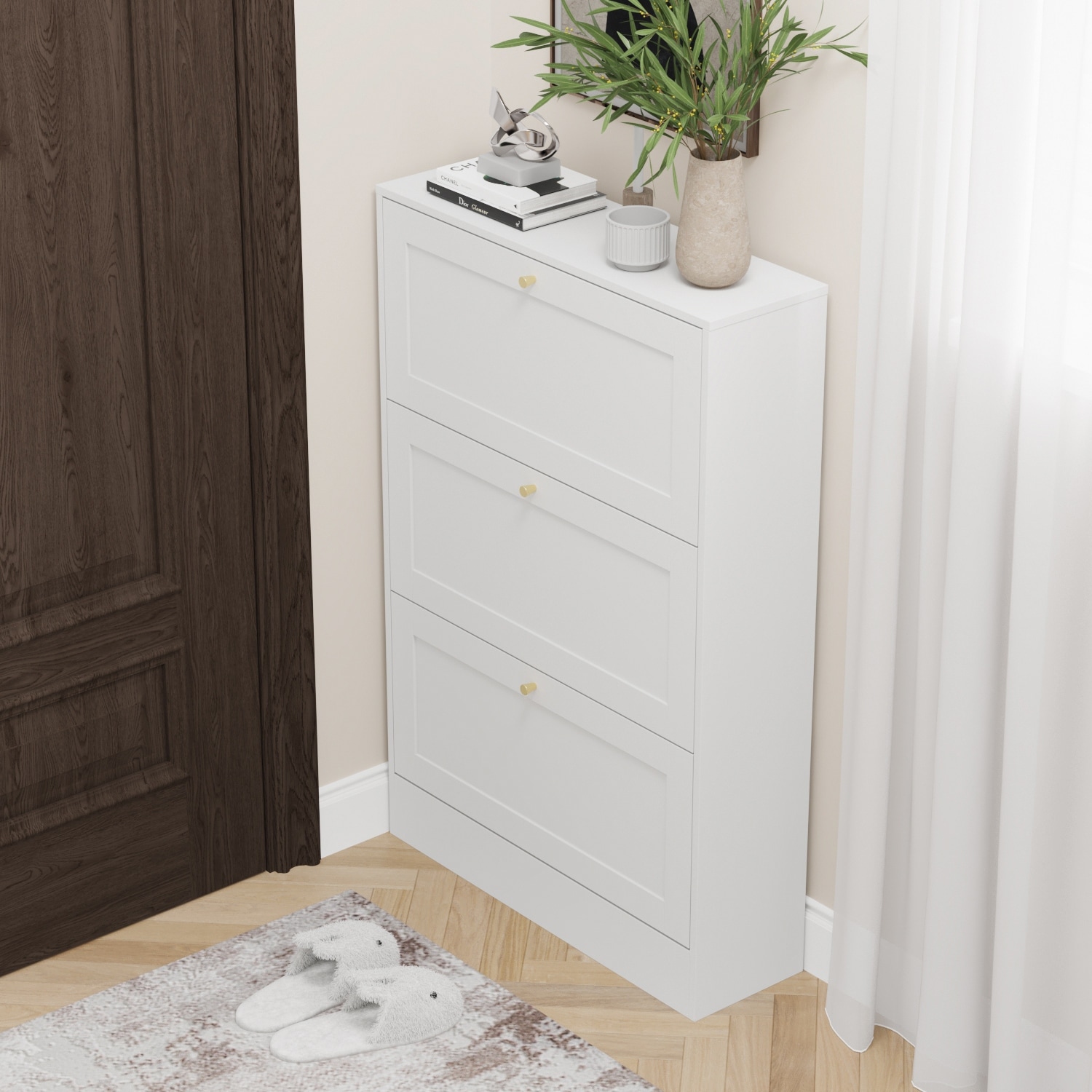 Shoe Cabinet Hidden Shoe Rack Entryway Cabinet Space Saving Drawer - - 37069309 - Mycitystee