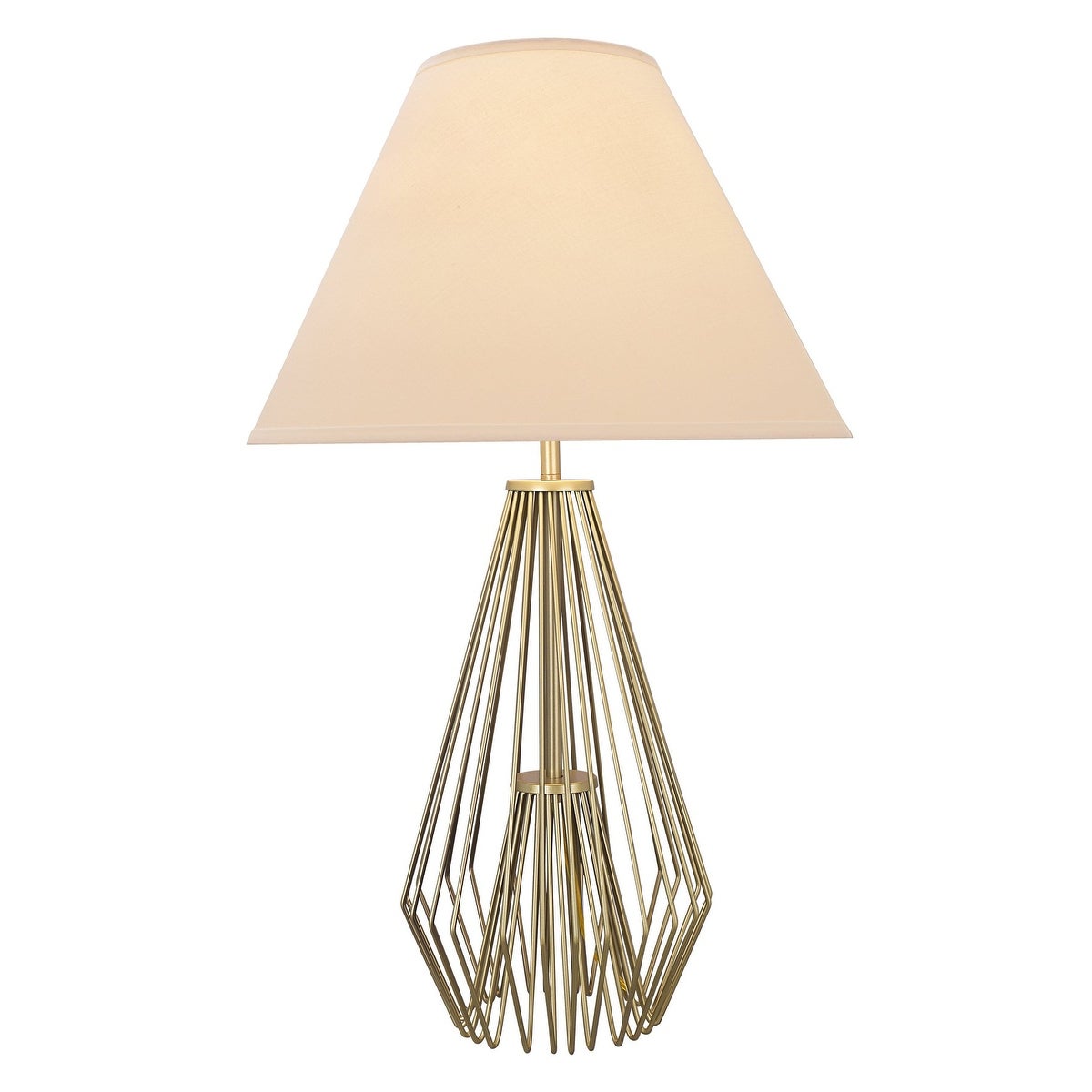 Caged Pattern Metal Table Lamp with Flared Empire Shade， Beige and Golden - Dimension 29 H x 12 W x 12 L Inches - Mycitystee