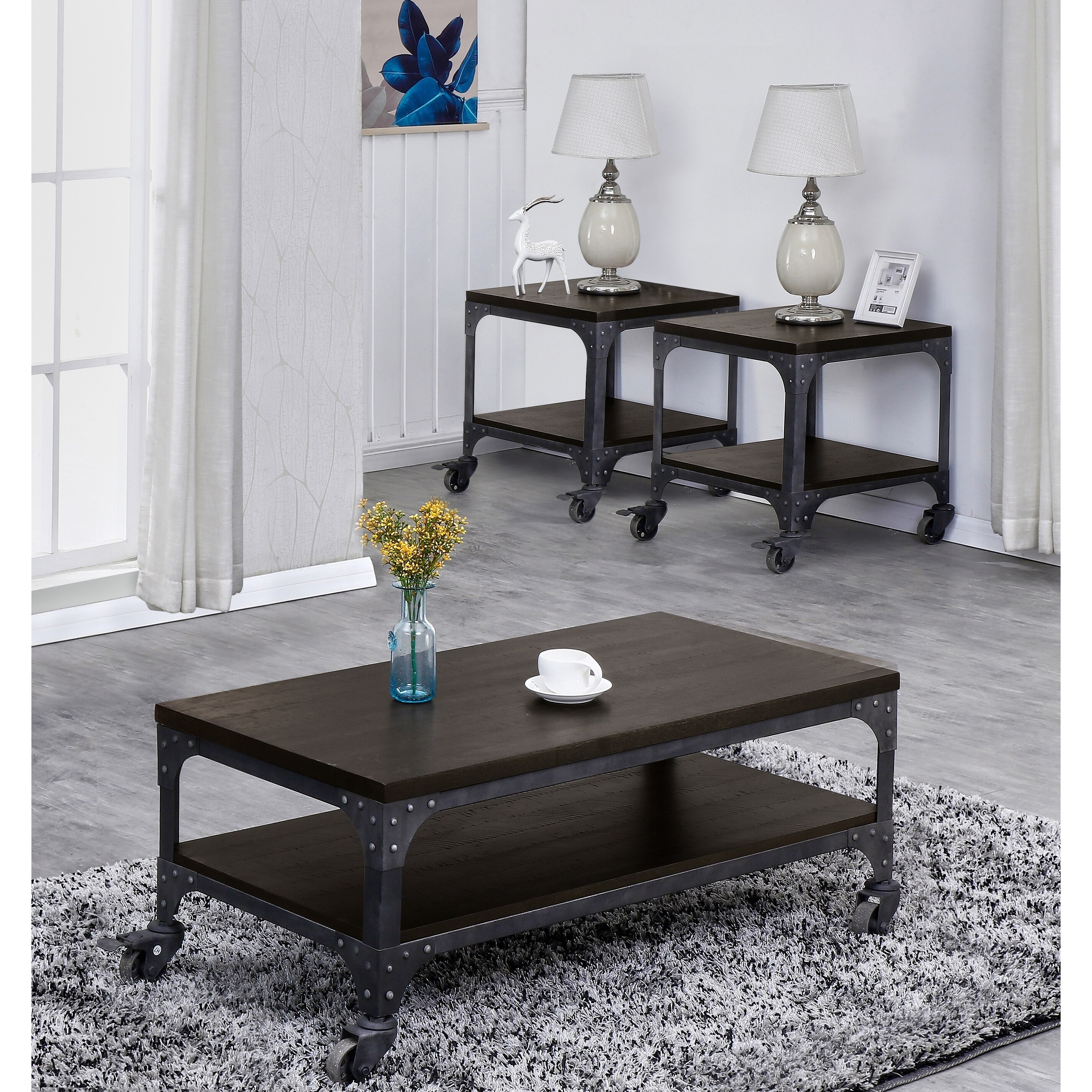 Best Quality Furniture Industrial 3-piece Coffee and End Table Set - Mycitystee