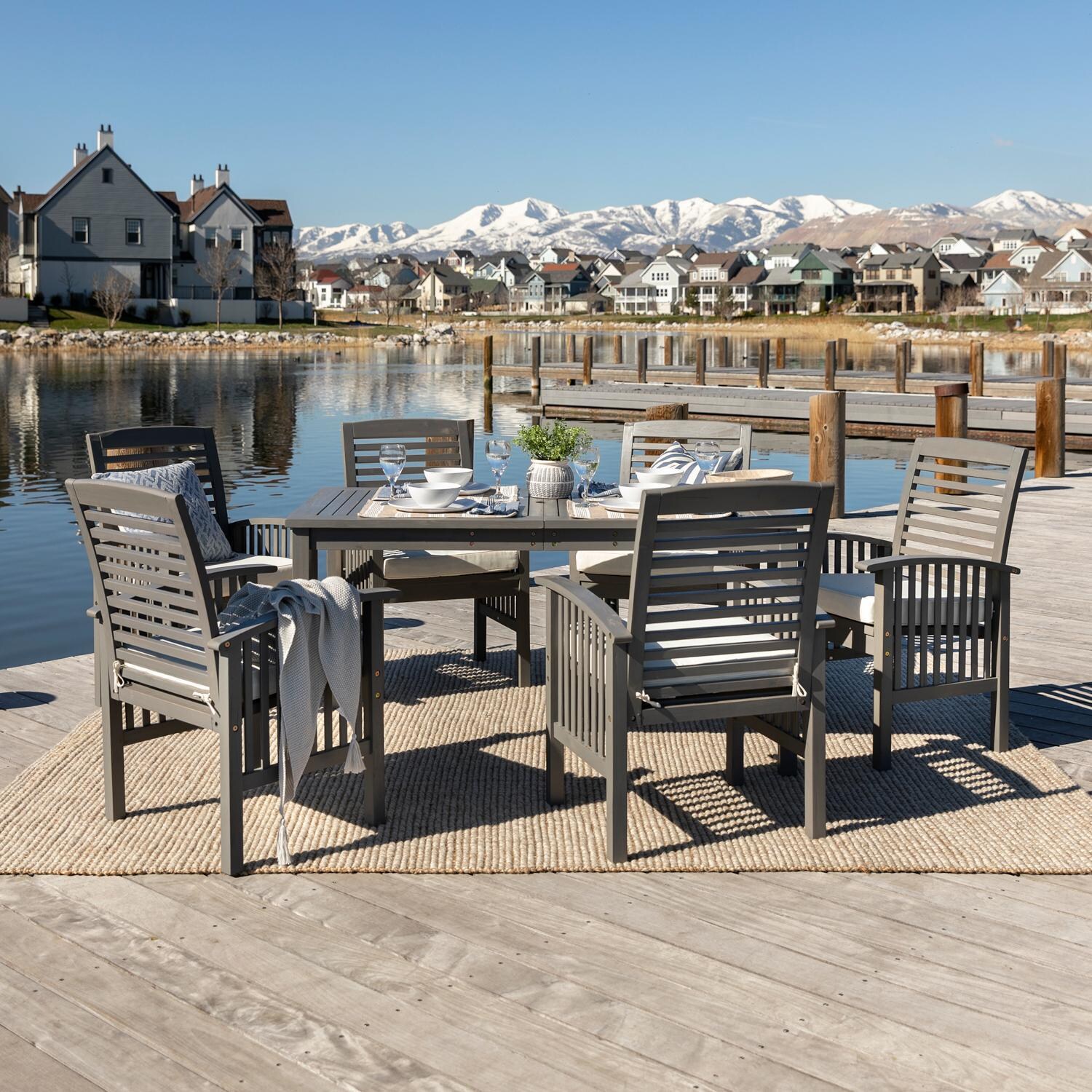 Ultimate Patio Horizon Way 7 Piece Acacia Patio Dining Set W/ 60 X 32 Inch Rectangular Table - Mycitystee