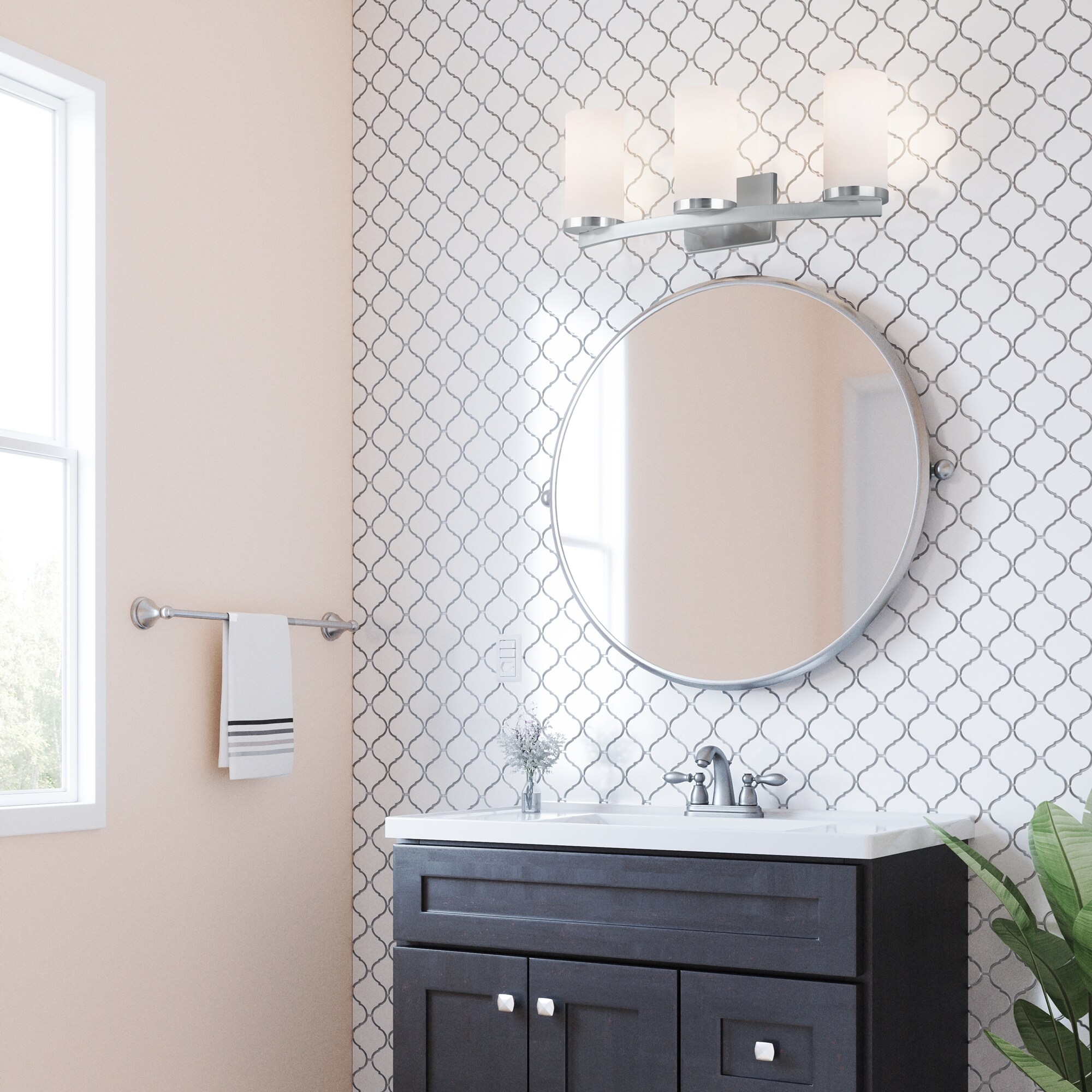 Design House 589150-SN Desta Transitional Indoor 3-Light Vanity Light with Curved Bar， Satin Nickel - Satin Nickel - Mycitystee