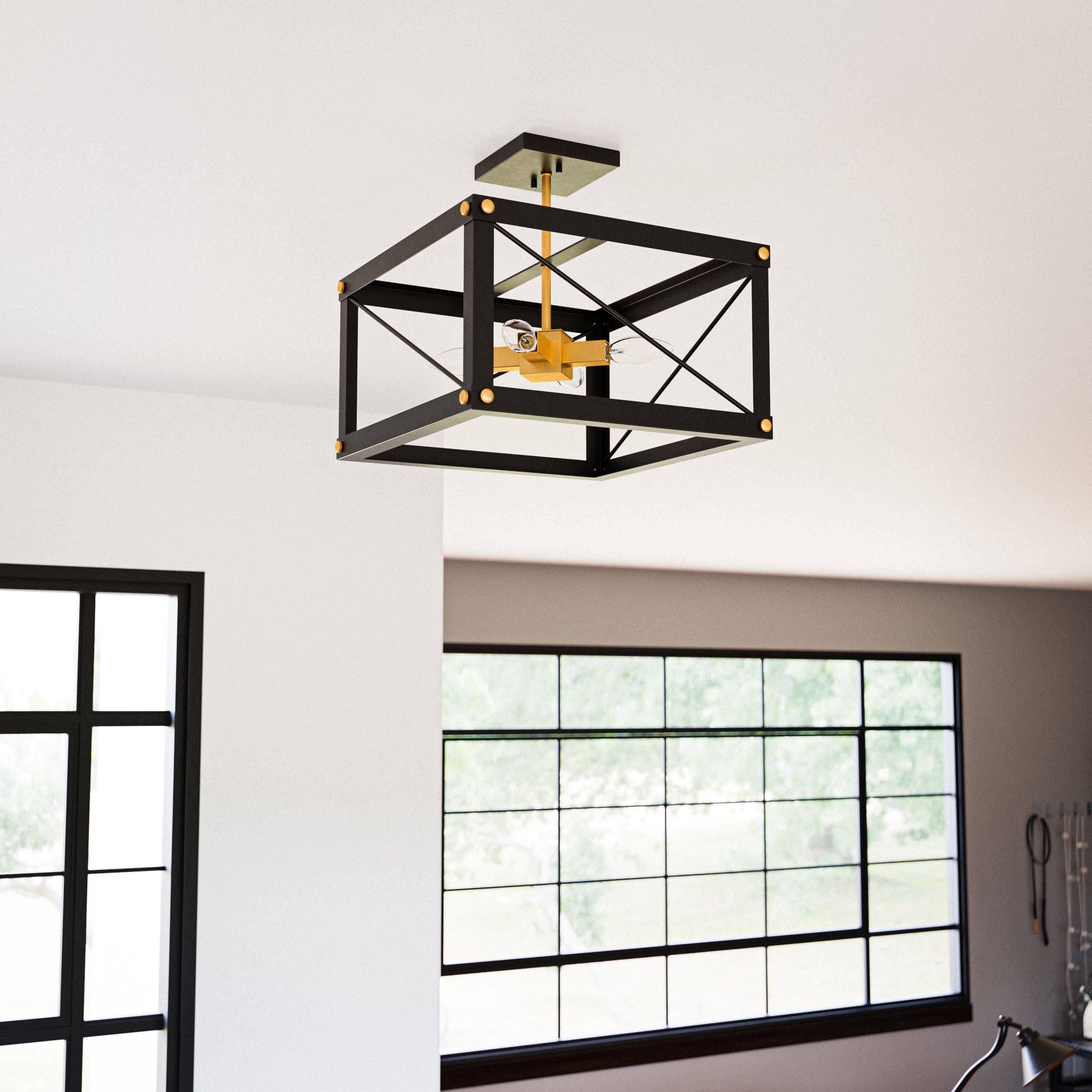 Liam Black and Gold Finish 4 Light Semi Flush - Mycitystee