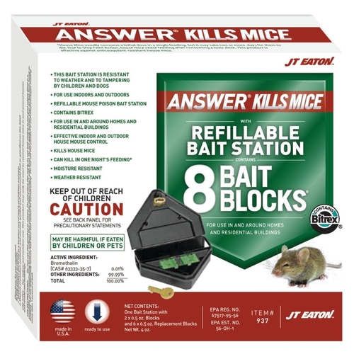 JT Eaton 937 Answer Mouse Killer with Reusable Bait Station， 1 oz Bait， Green - Mycitystee