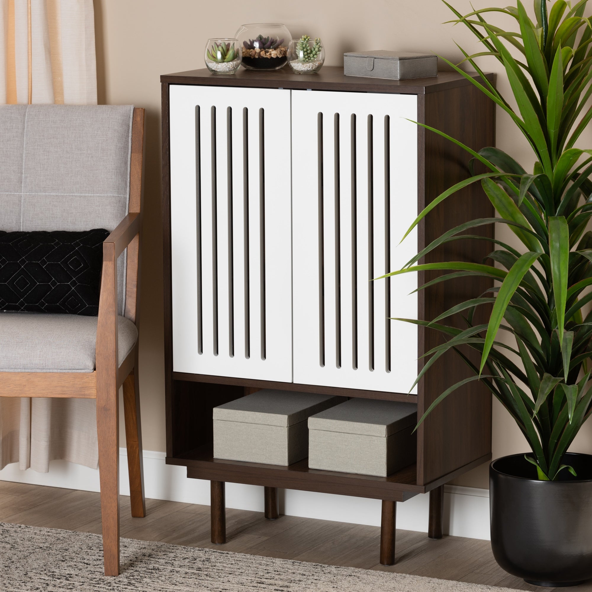 Meike Mid-Century Modern Two-Tone 2-Door Shoe Cabinet - - 31520866 - Mycitystee