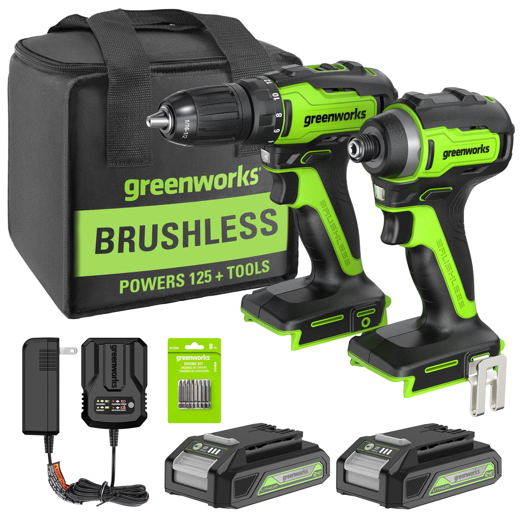 24V Brushless 1/2” Drill / Driver， 1/4” Hex Impact Driver， 8 pcs Bit S - Mycitystee
