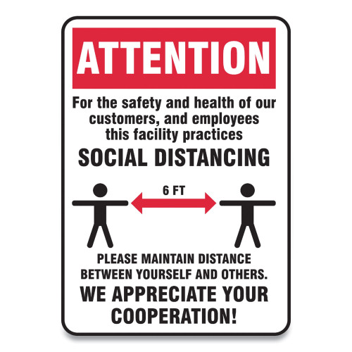 Accuform Social Distance Signs， Wall， 7 x 10， Customers and Employees Distancing， Humans/Arrows， Red/White， 10/Pack (MGNG901VPESP) - Mycitystee