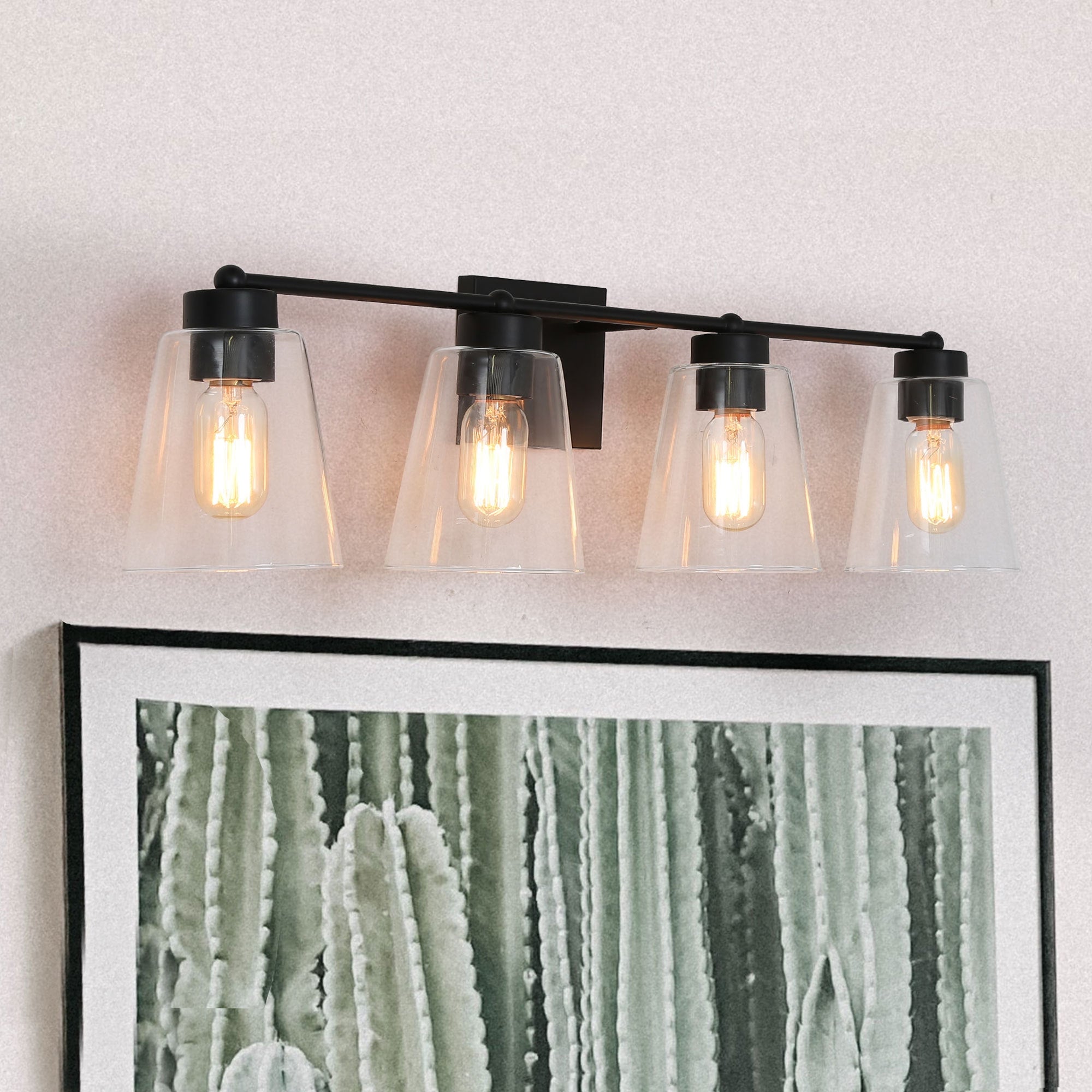 Cionar Modern Farmhouse Black 2/3/4-Light Linear Bathroom Vanity Lights Cylinder Glass Wall Sconces Dimmable - Mycitystee