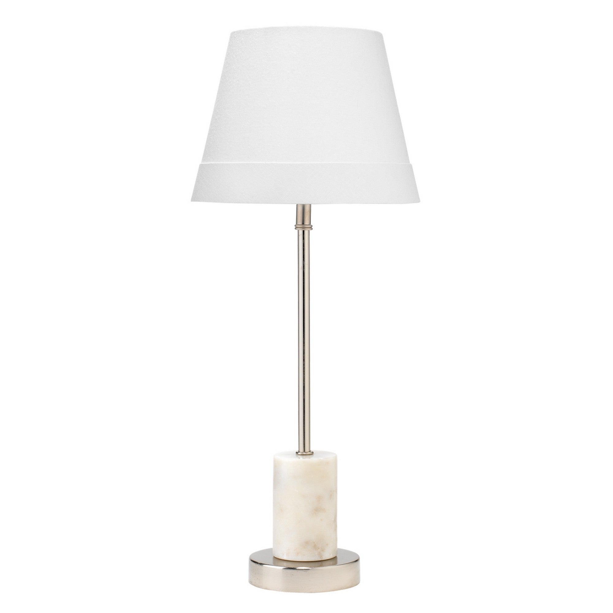 Marble Table Lamp with Wide Nickel Bottom， White and Silver - Mycitystee