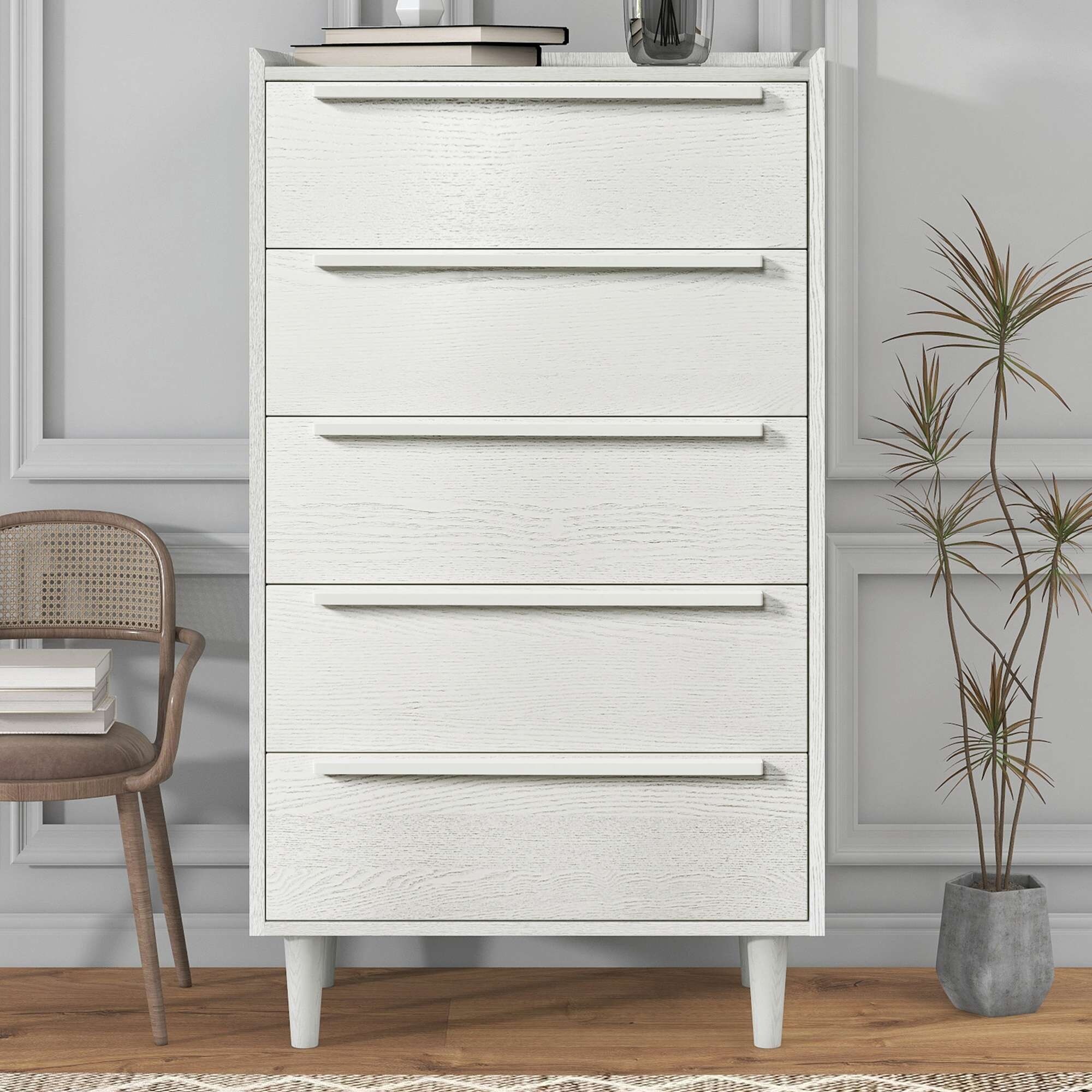 Modern 5-Drawer Chest with Solid Wood Legs - - 37478479 - Mycitystee