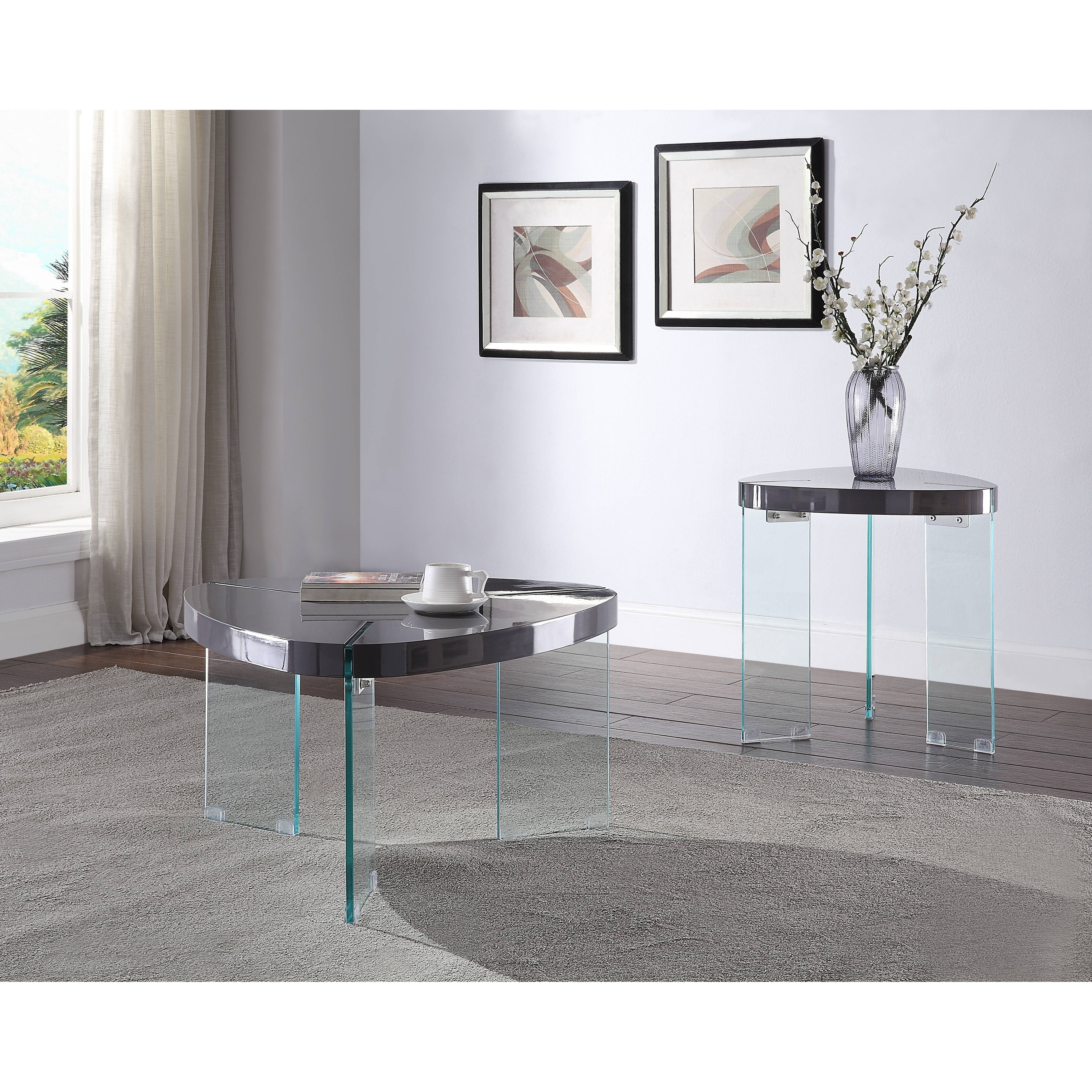ACME Noland End Table in Gray High Gloss and Clear Glass - Mycitystee