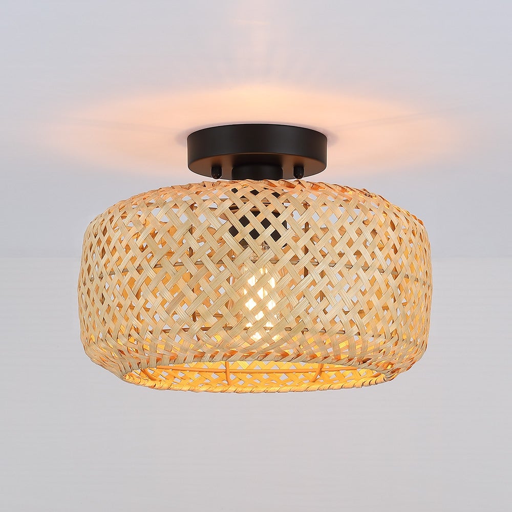 1-Light Bohemian Bamboo Semi-Flush Mount Ceiling Light - D12