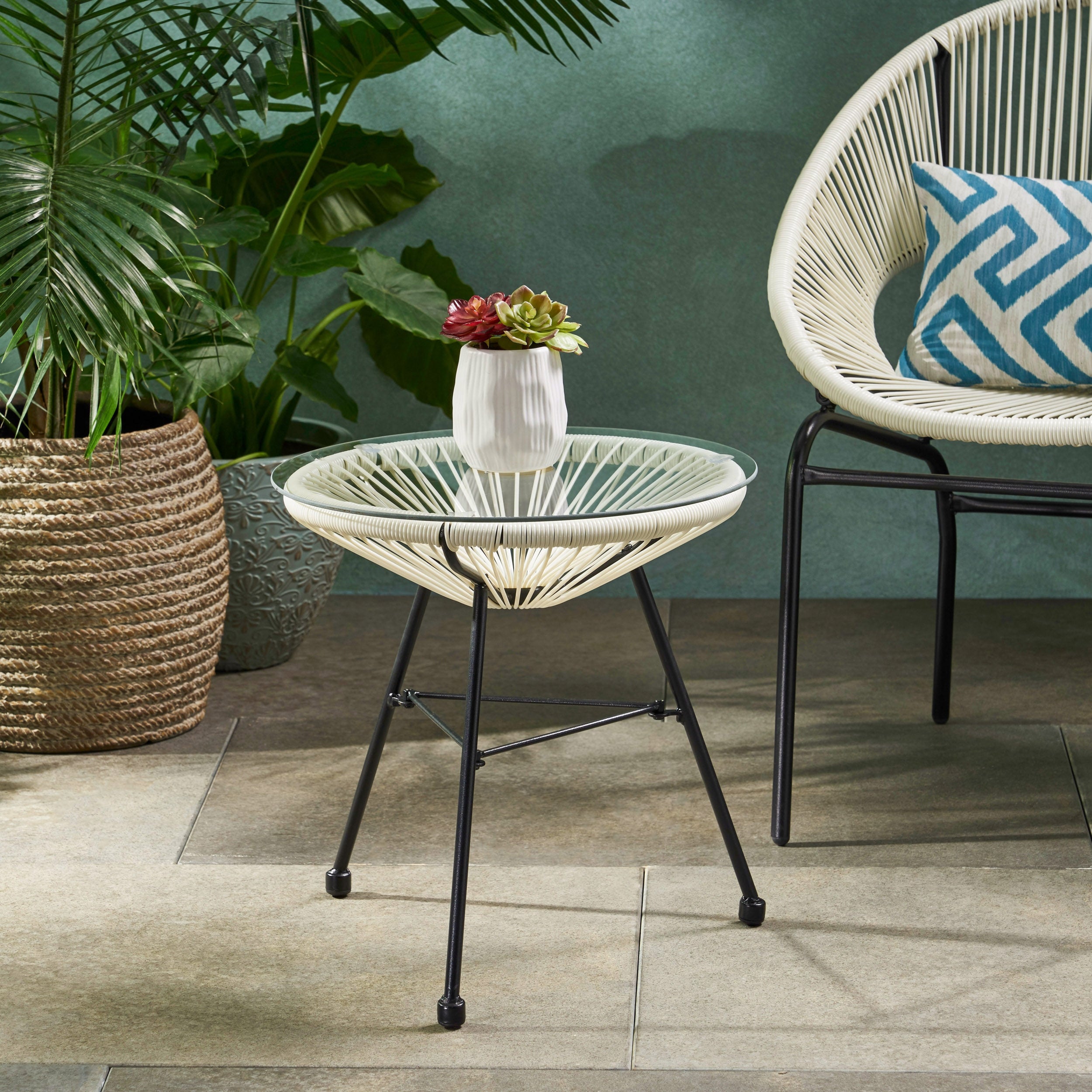 Modern Unique Design Rattan End Table with Metal Frame - Mycitystee